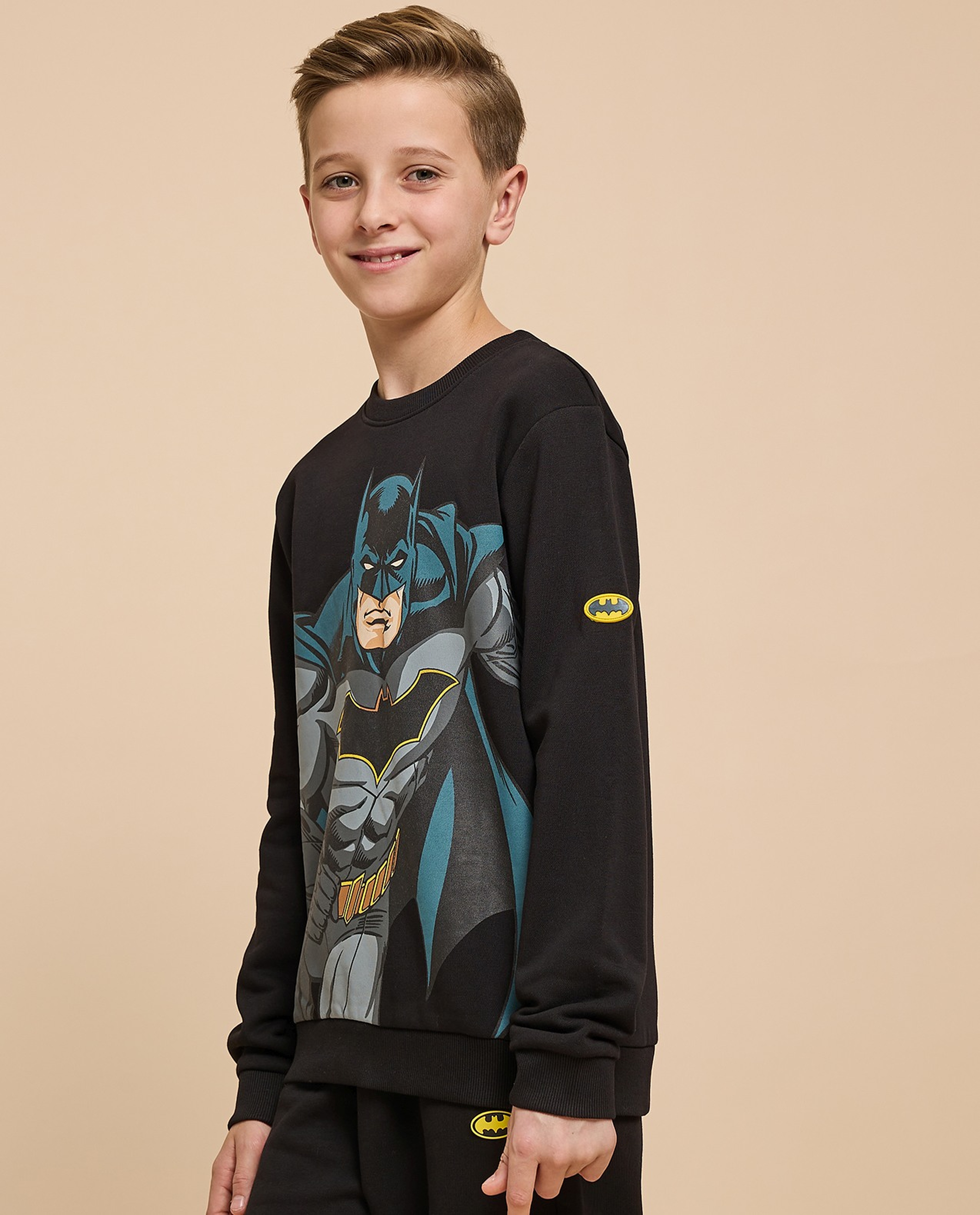 Batman Printed Sweatshirt with Crew Neck and Long Sleeves