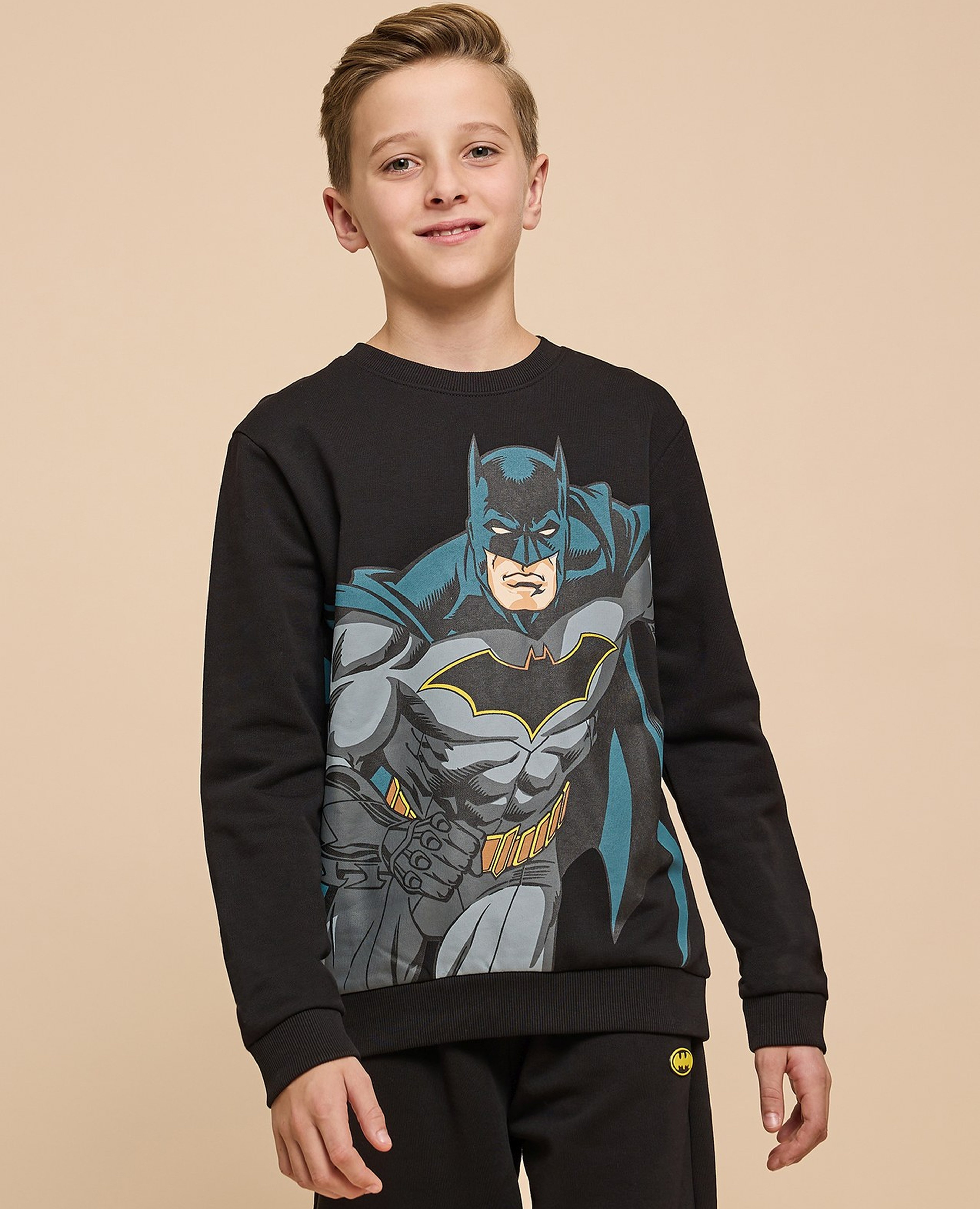 Batman Printed Sweatshirt with Crew Neck and Long Sleeves