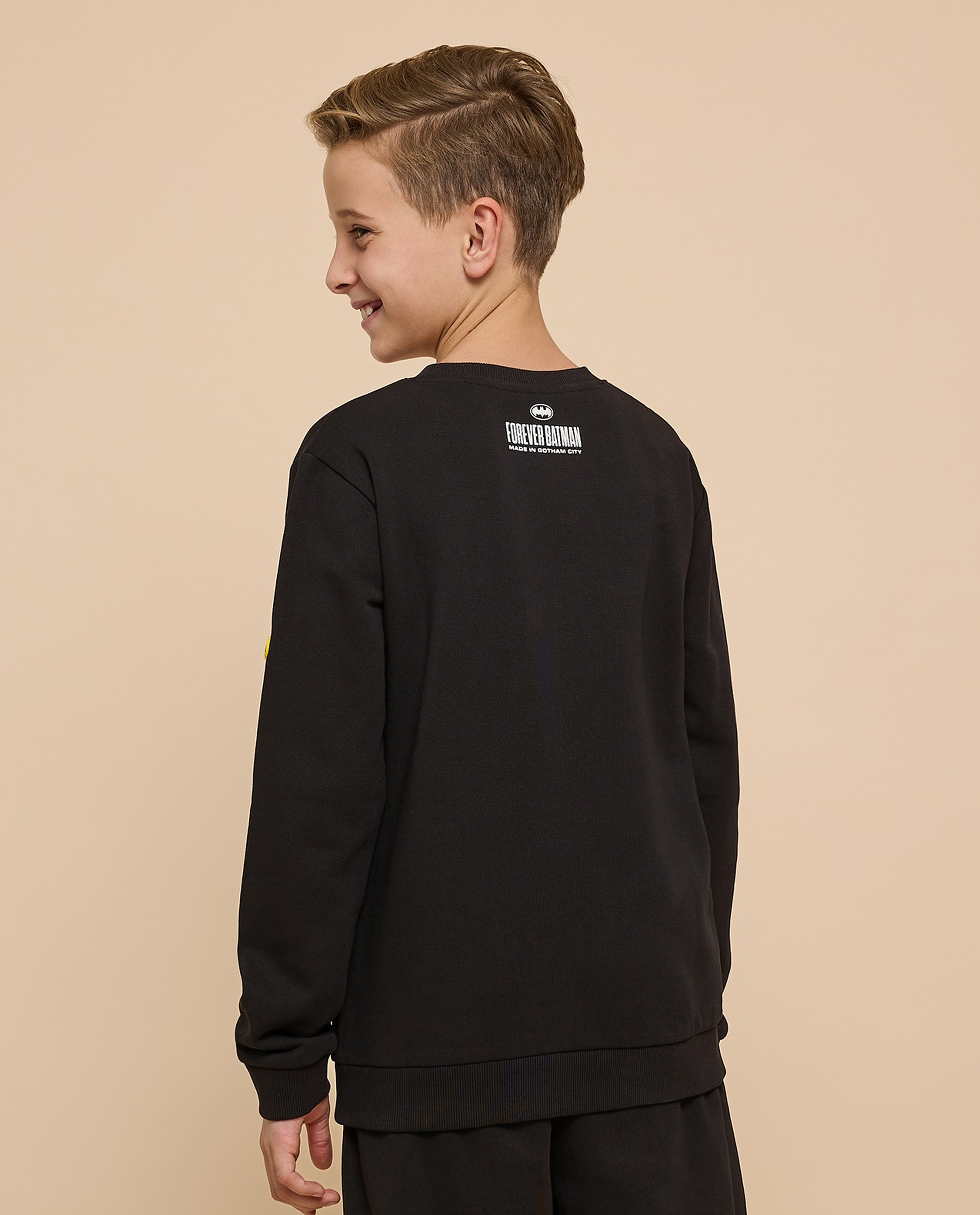 Batman Printed Sweatshirt with Crew Neck and Long Sleeves