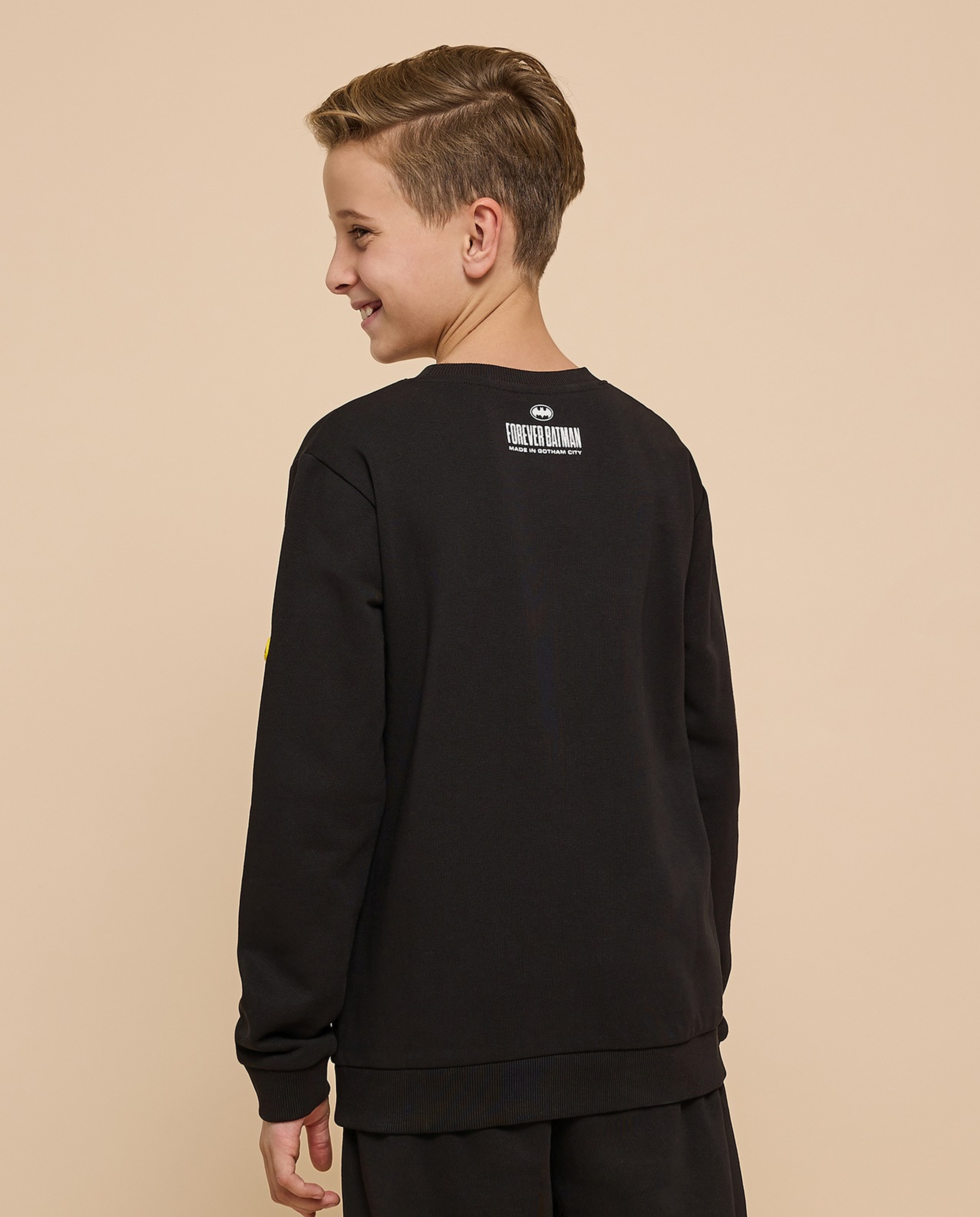 Batman Printed Sweatshirt with Crew Neck and Long Sleeves