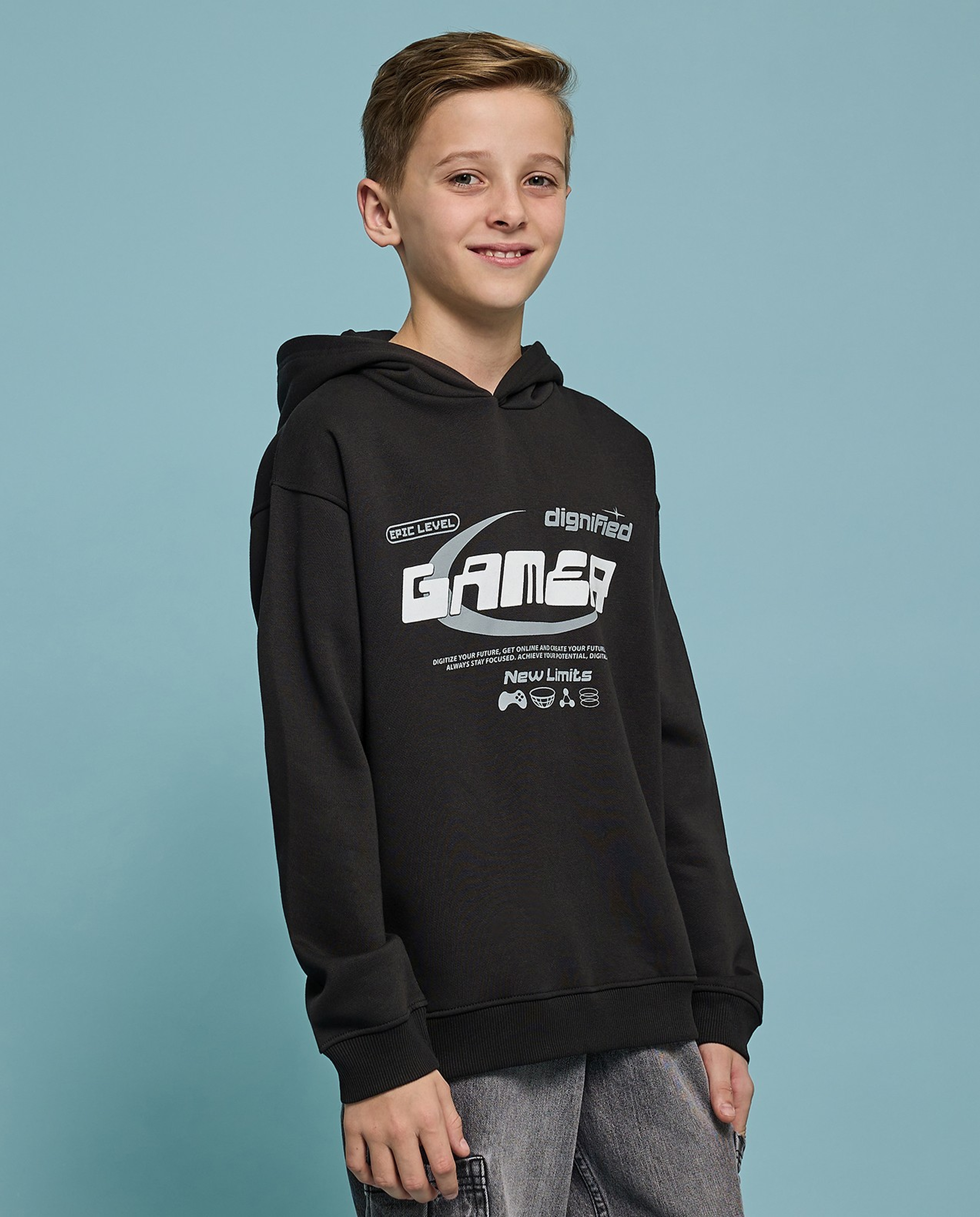 Printed Hoodie with Long Sleeves