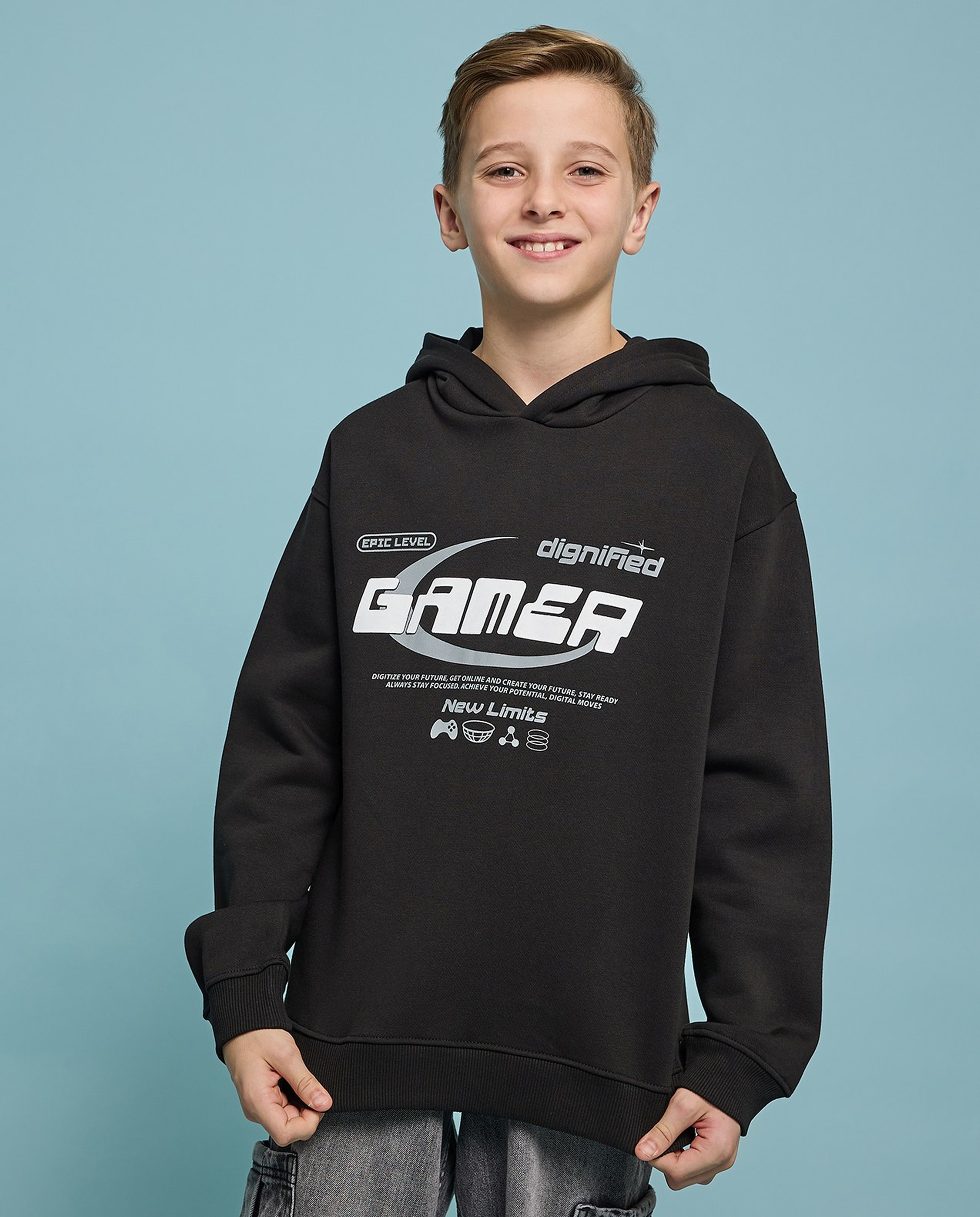 Printed Hoodie with Long Sleeves