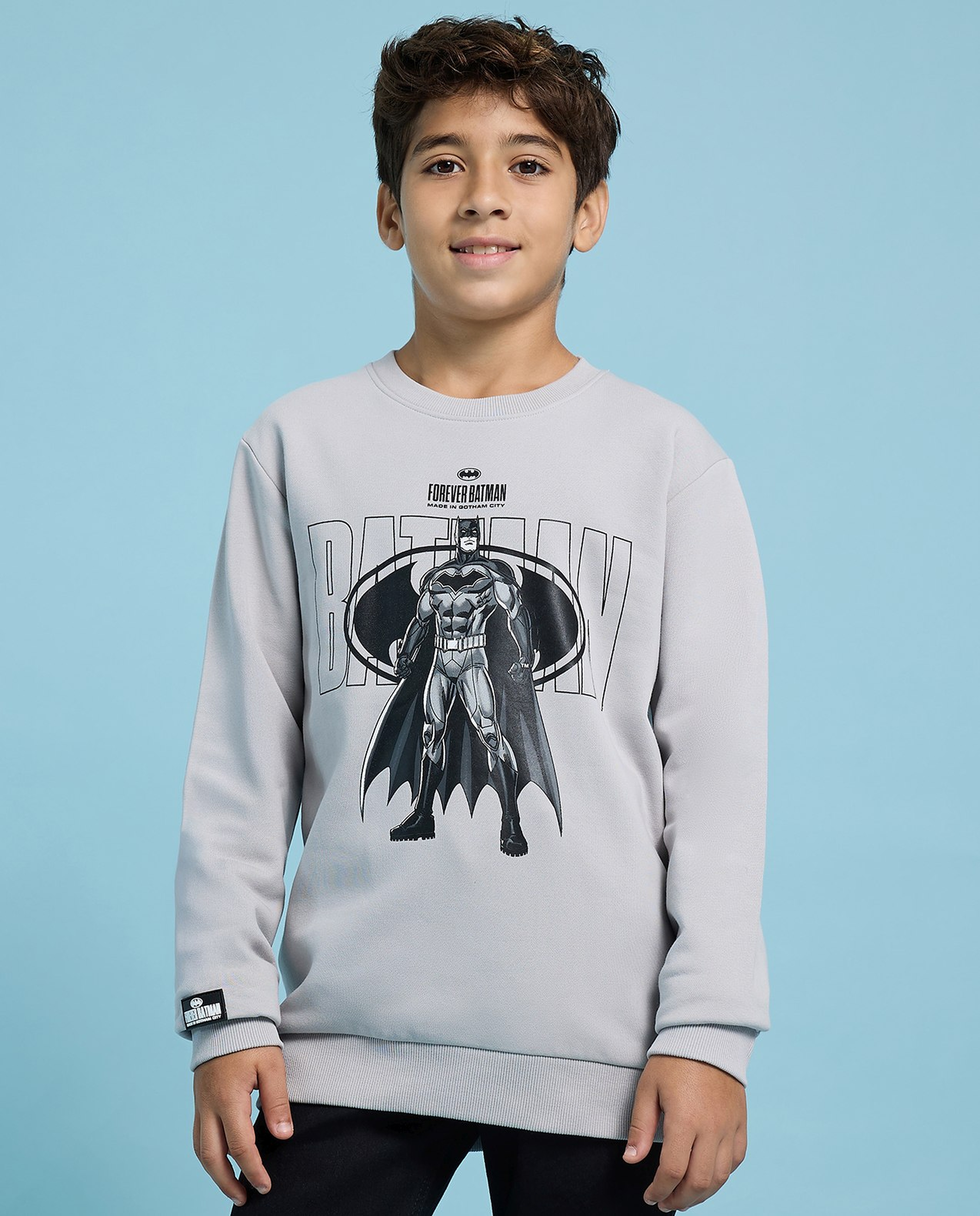 Batman Printed Sweatshirt with Crew Neck and Long Sleeves
