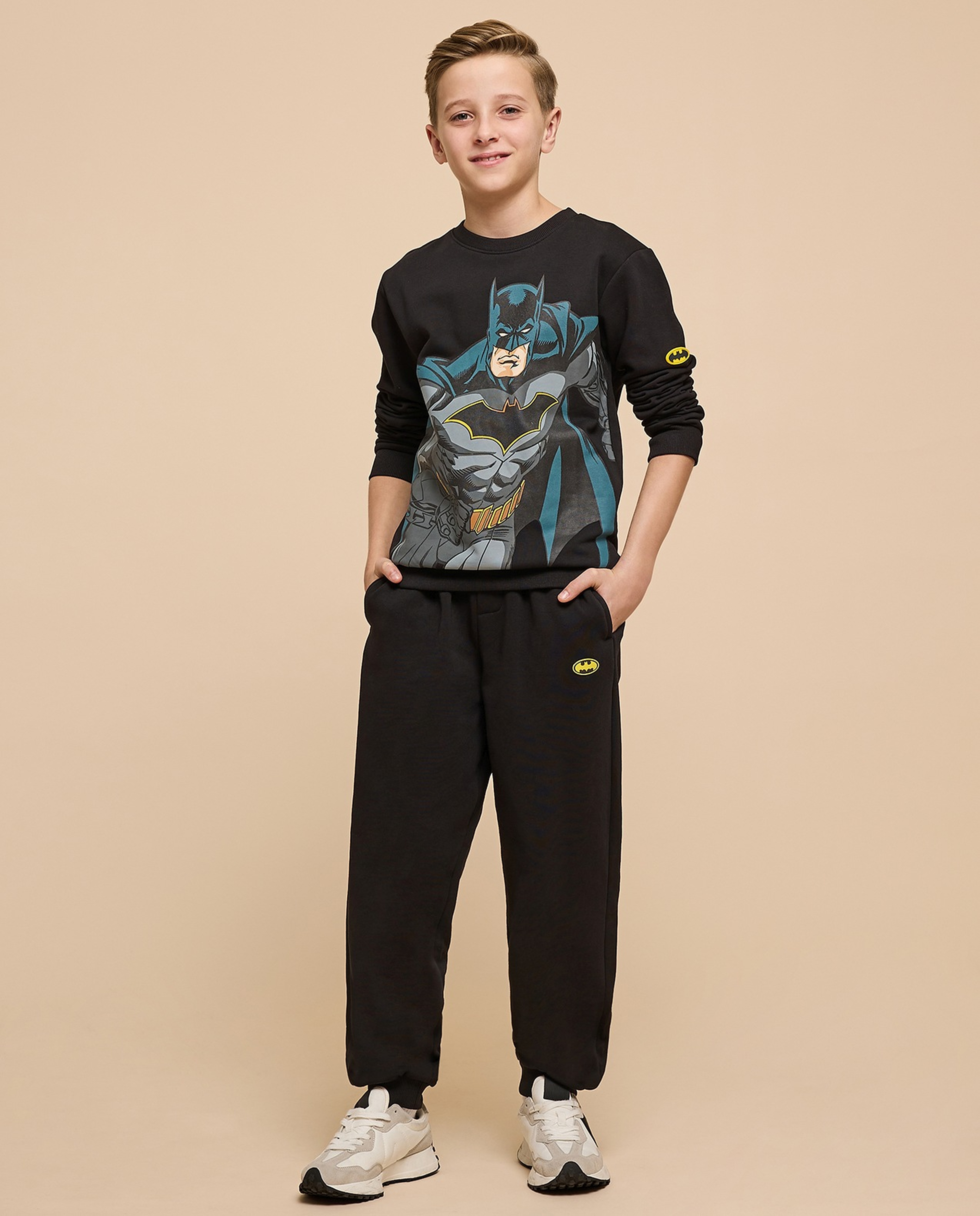 Batman Printed Sweatshirt with Crew Neck and Long Sleeves