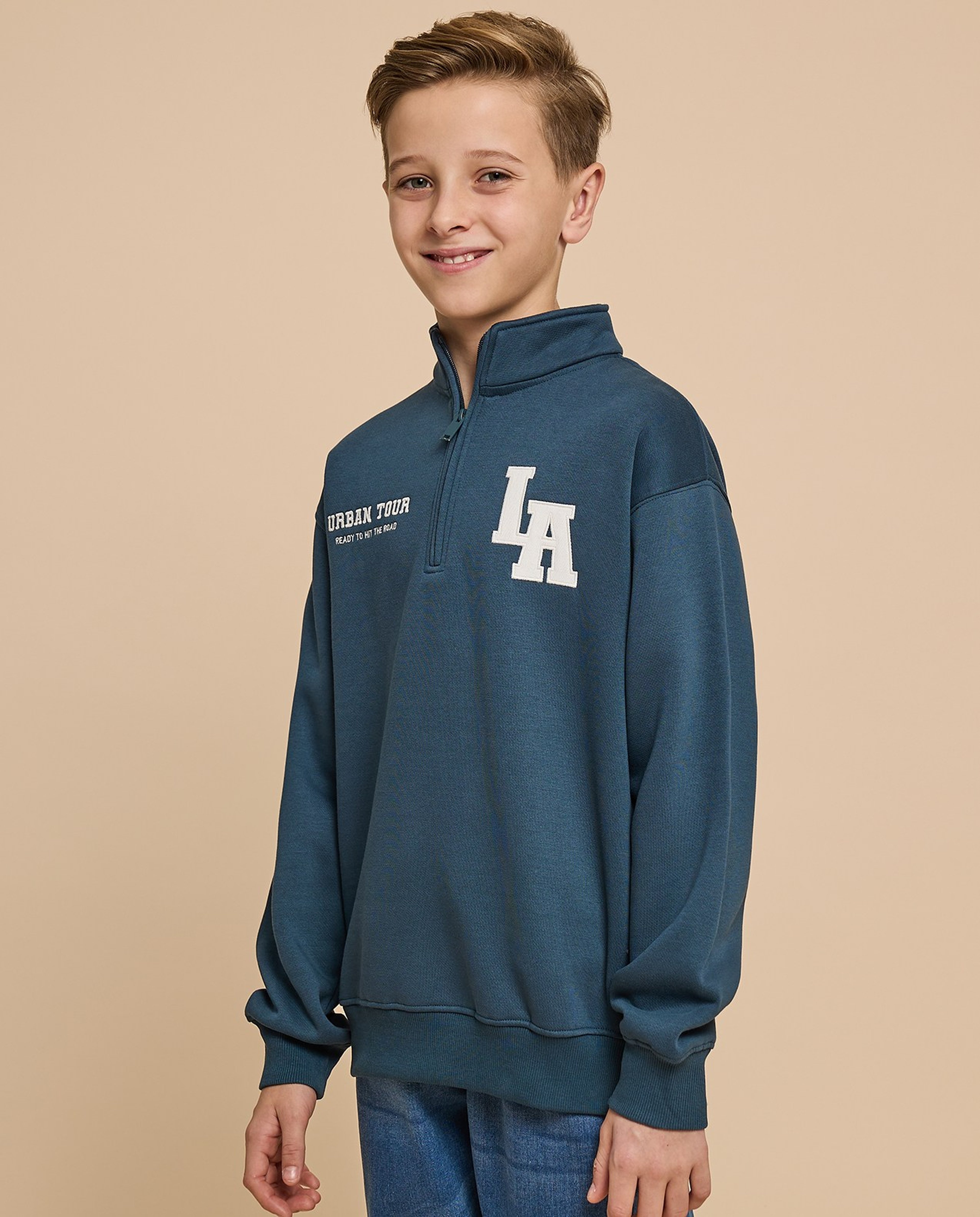 Printed Sweatshirt with High Neck and Long Sleeves