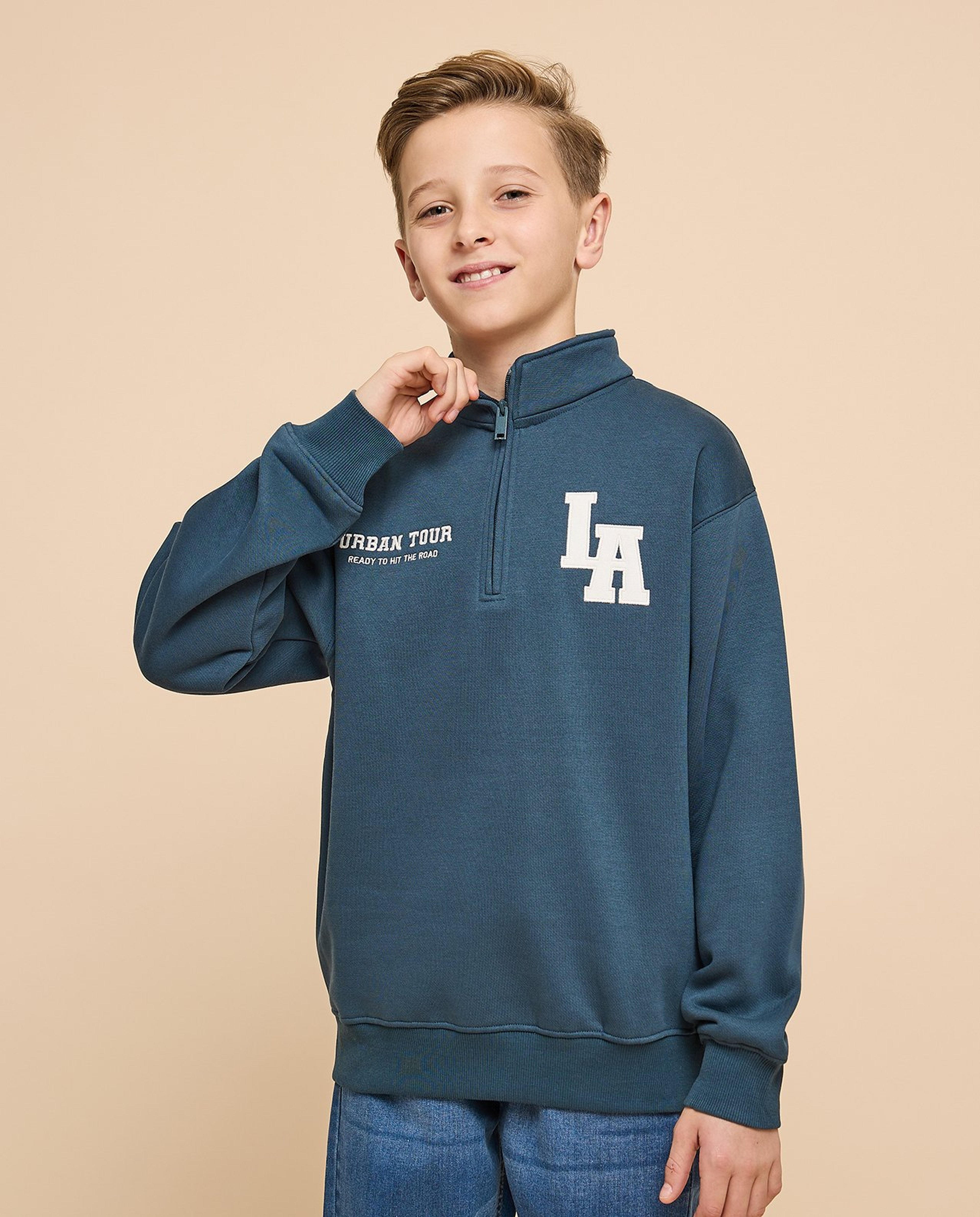 Printed Sweatshirt with High Neck and Long Sleeves