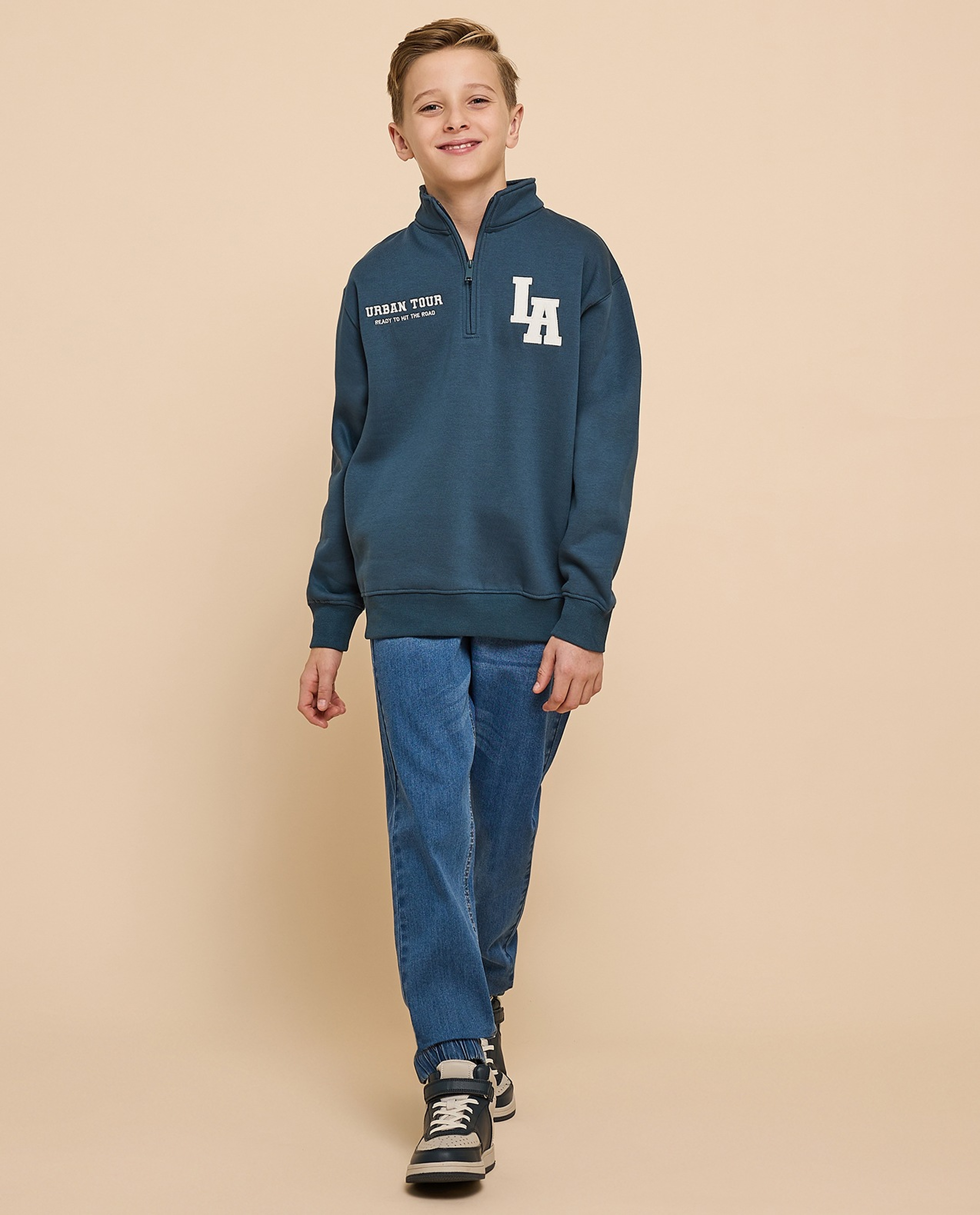 Printed Sweatshirt with High Neck and Long Sleeves