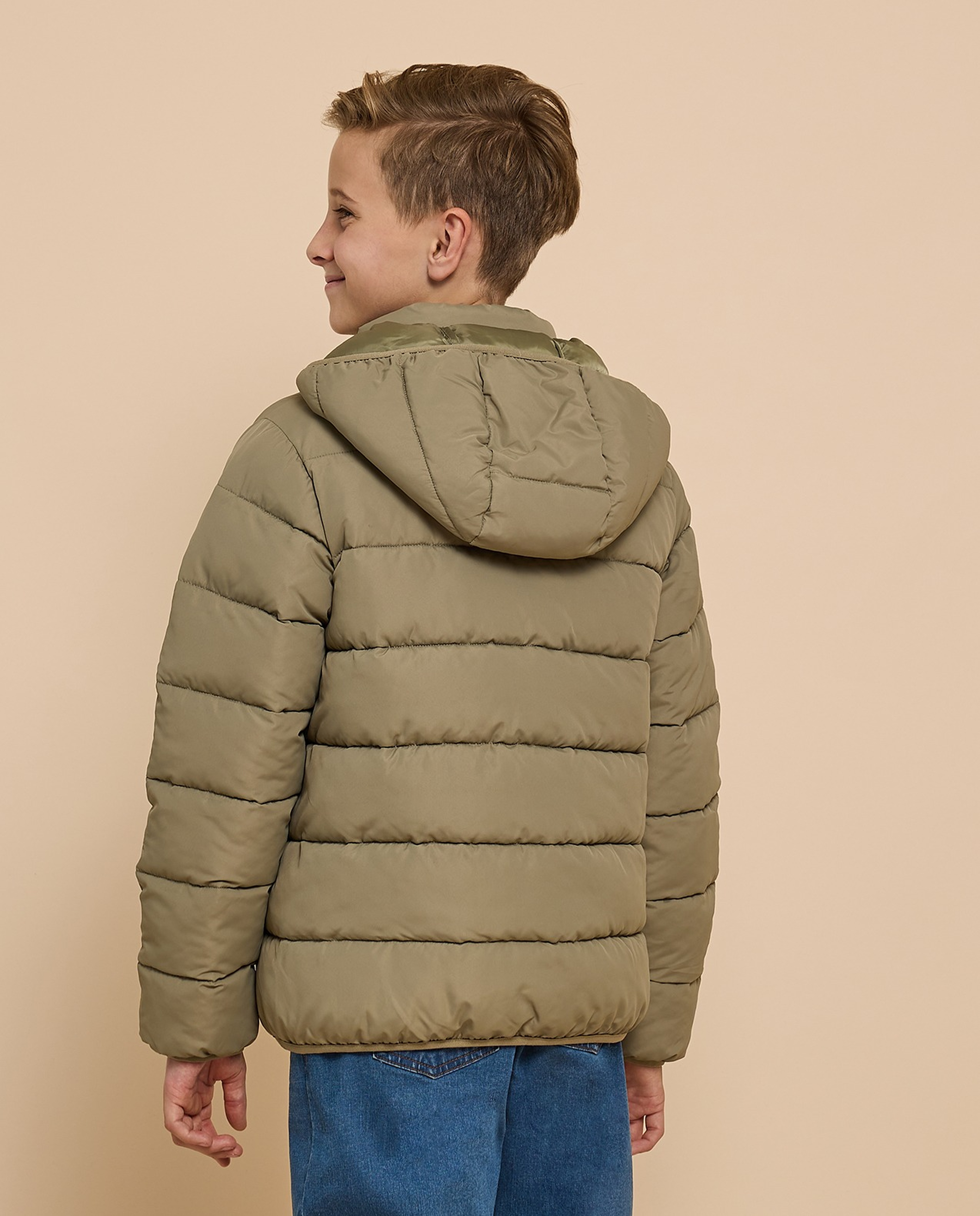 Solid Hooded Jacket with Zipper Closure