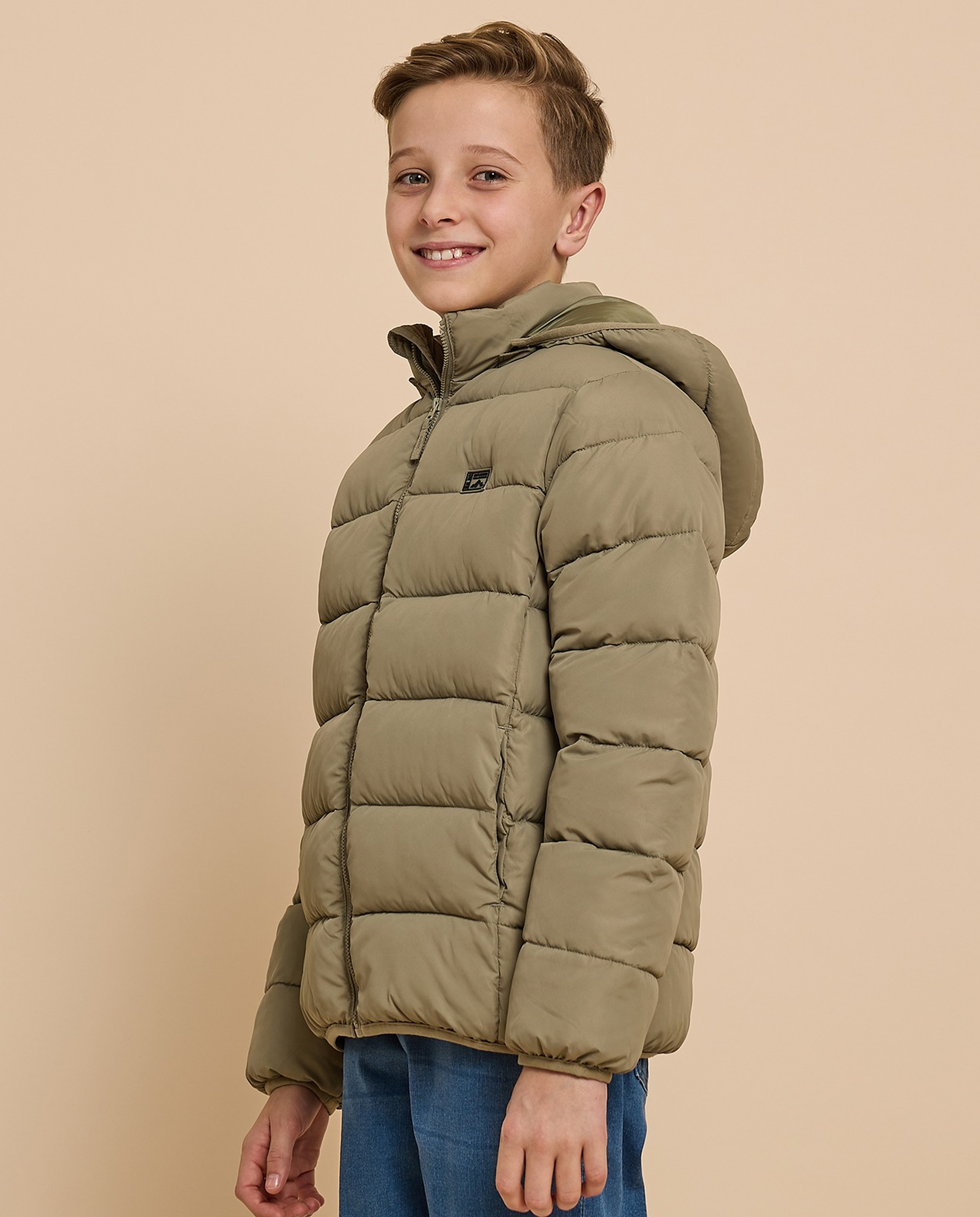 Solid Hooded Jacket with Zipper Closure