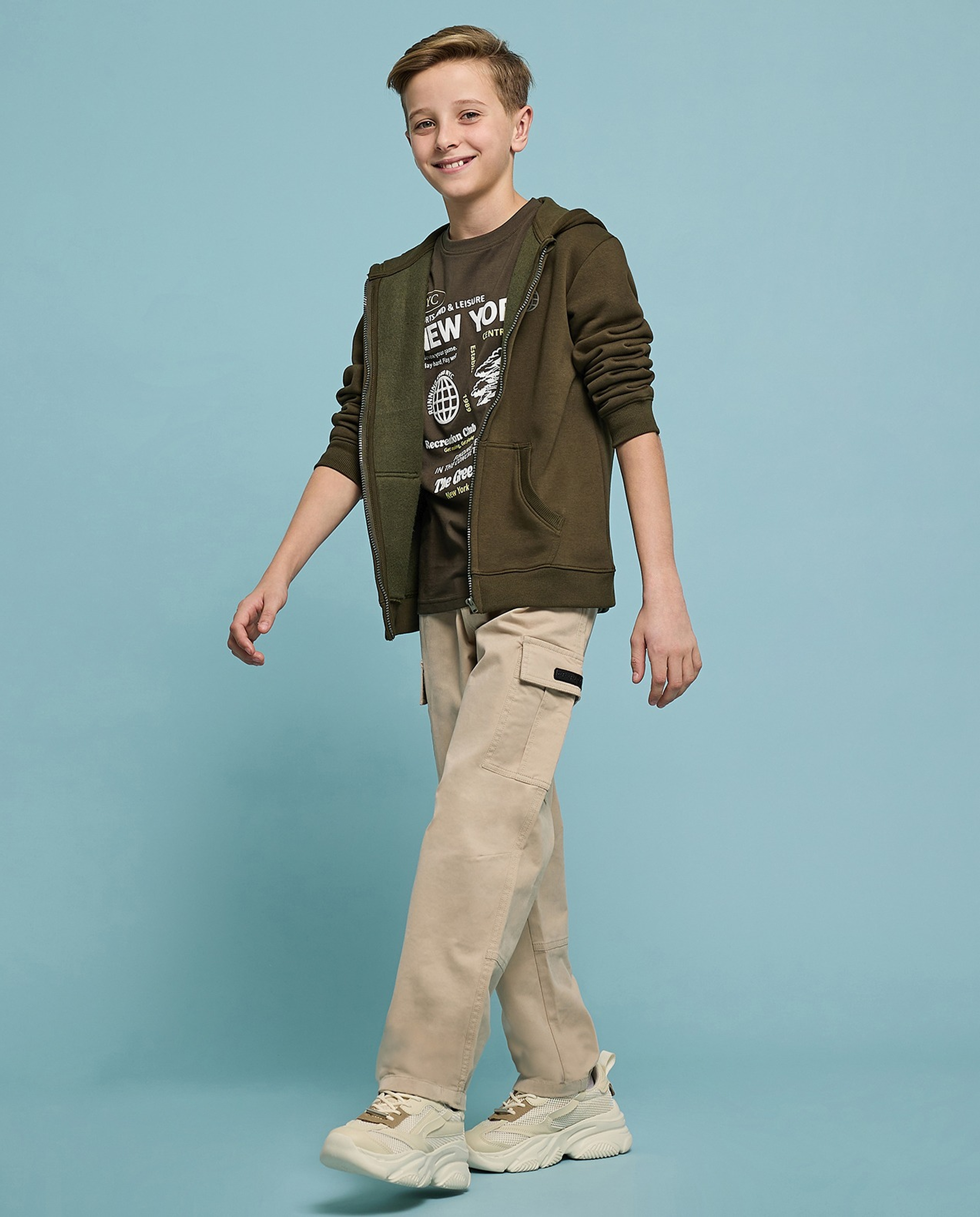 Solid Cargo Pants with Button Closure