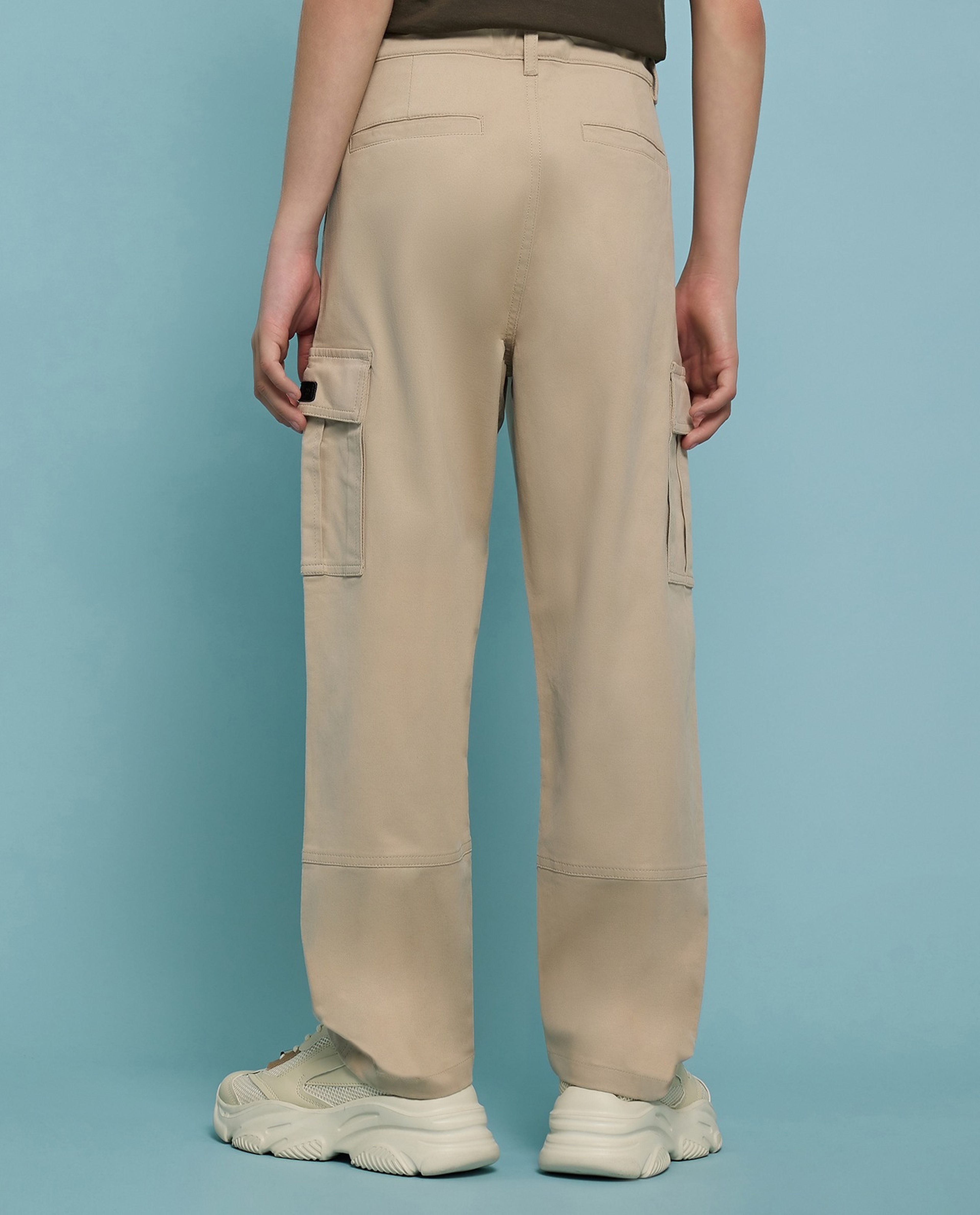 Solid Cargo Pants with Button Closure