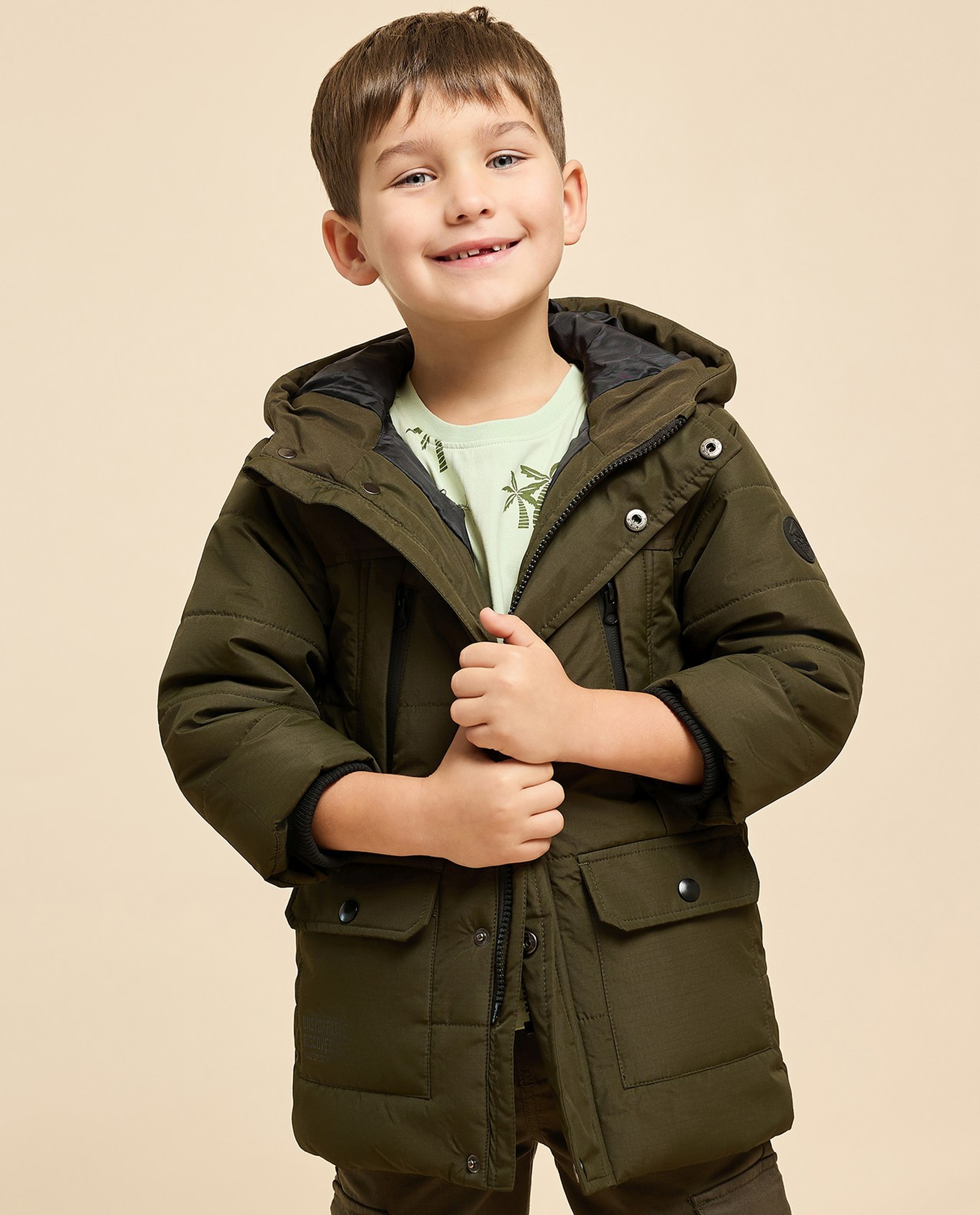 Solid Hooded Jacket with Zipper Closure