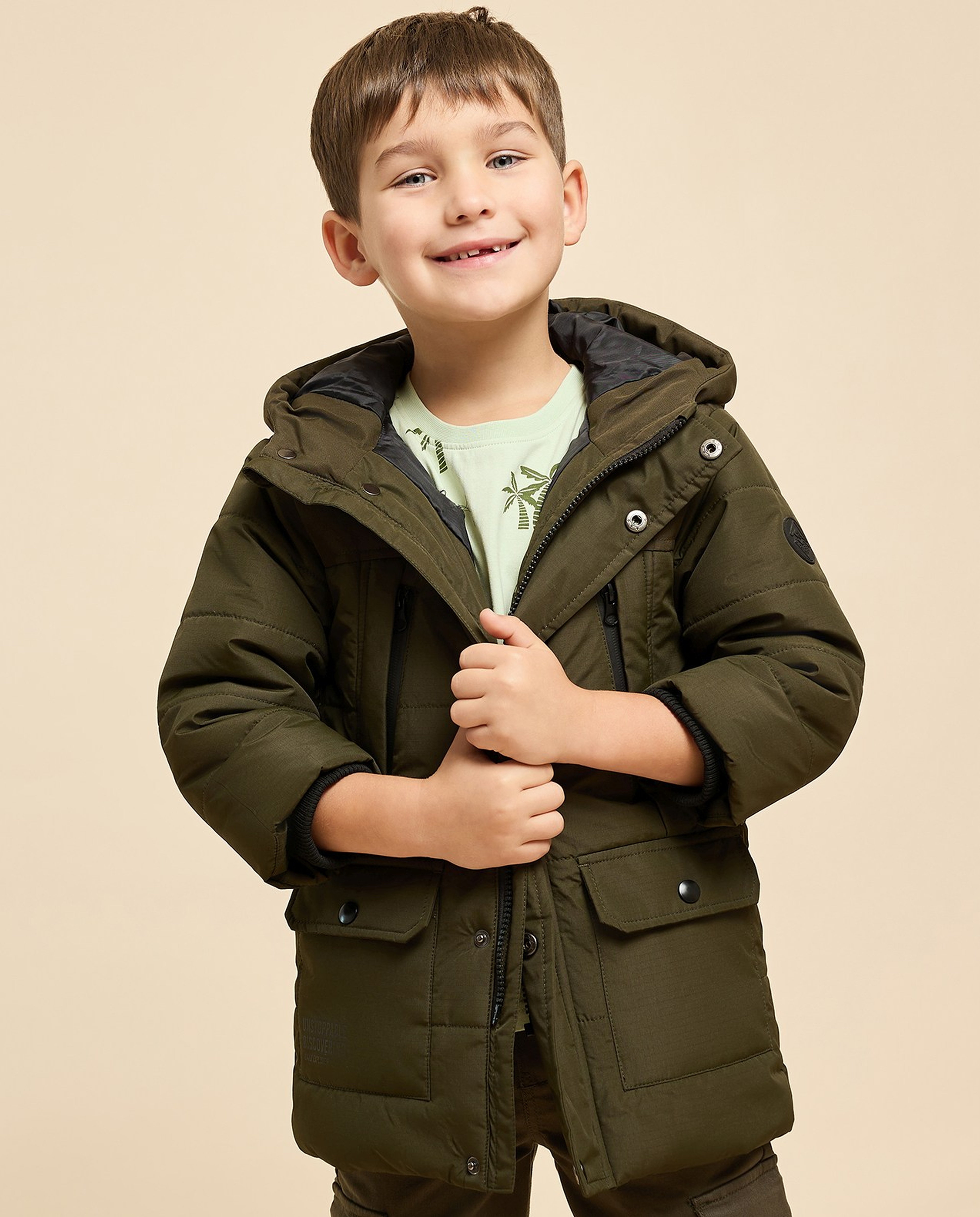 Solid Hooded Jacket with Zipper Closure