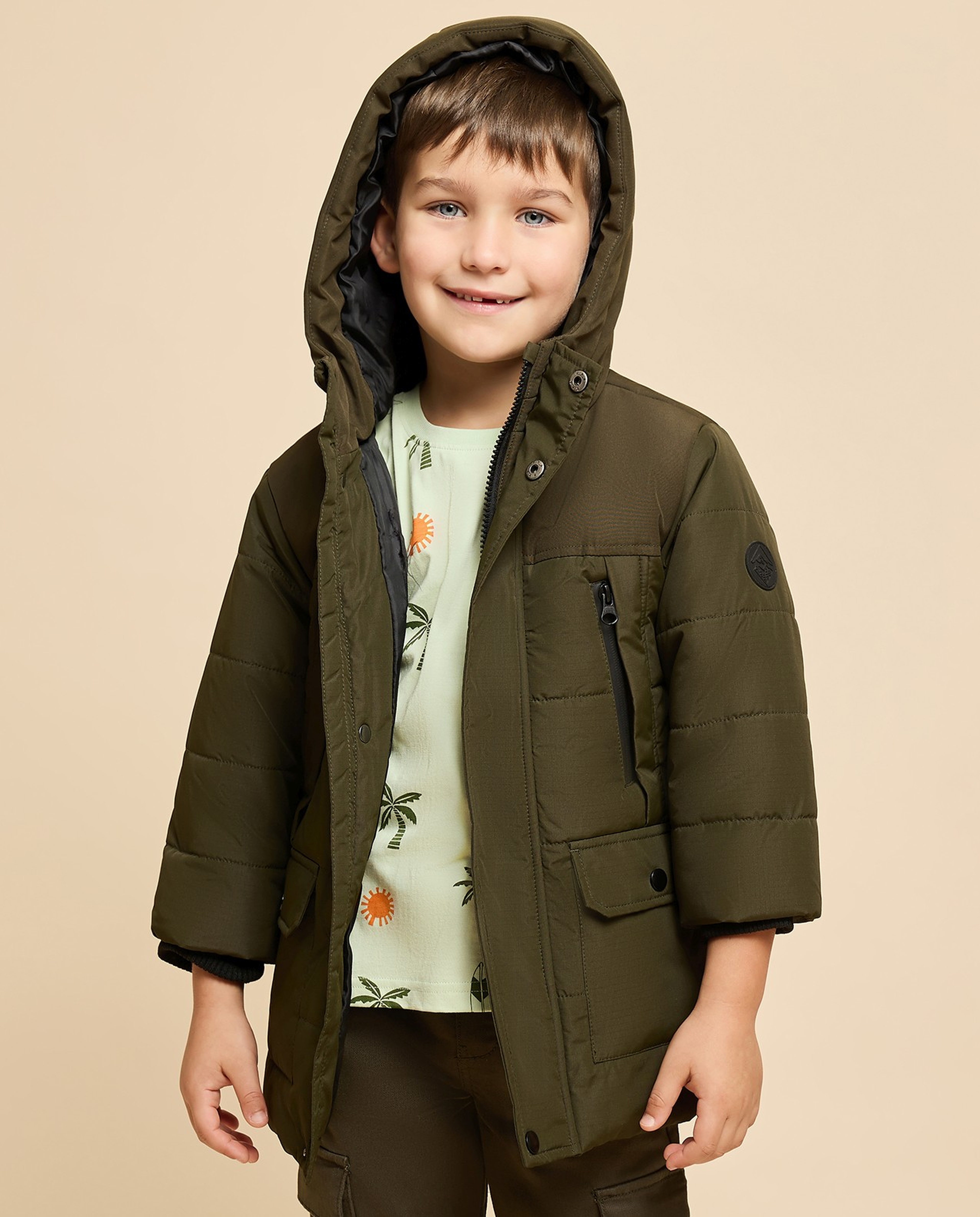 Solid Hooded Jacket with Zipper Closure