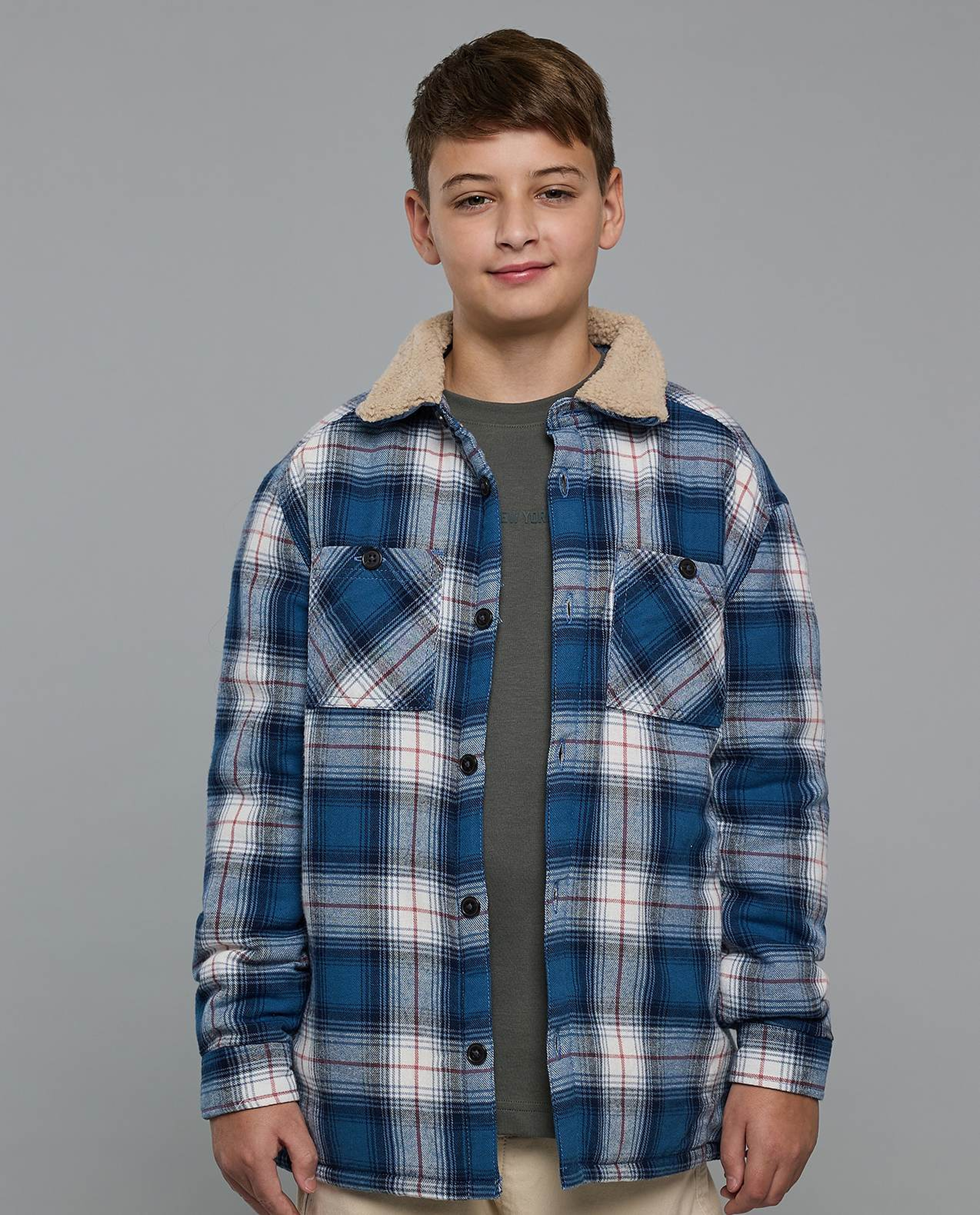 Plaid Jacket with Shirt Collar and Long Sleeves