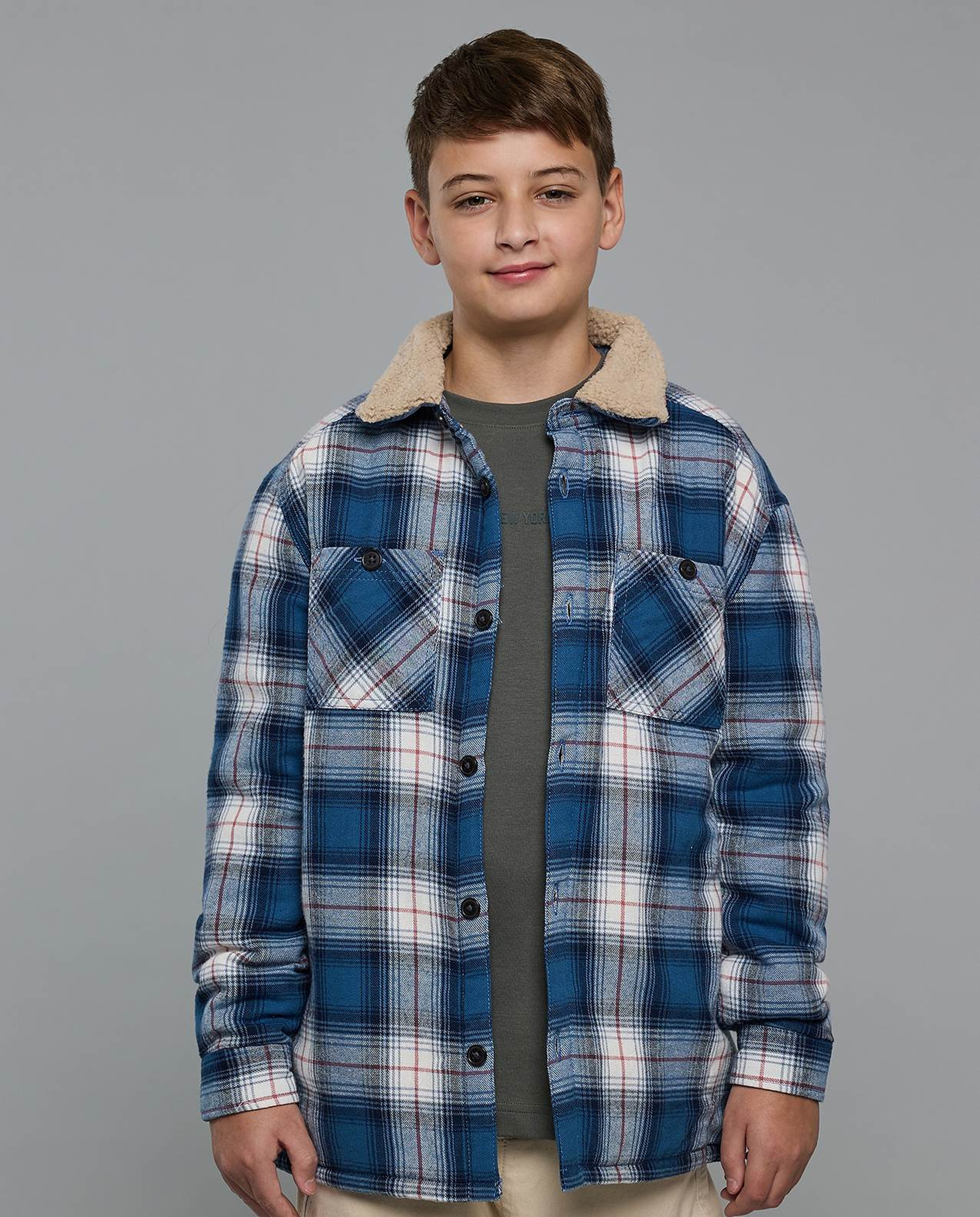 Plaid Jacket with Shirt Collar and Long Sleeves