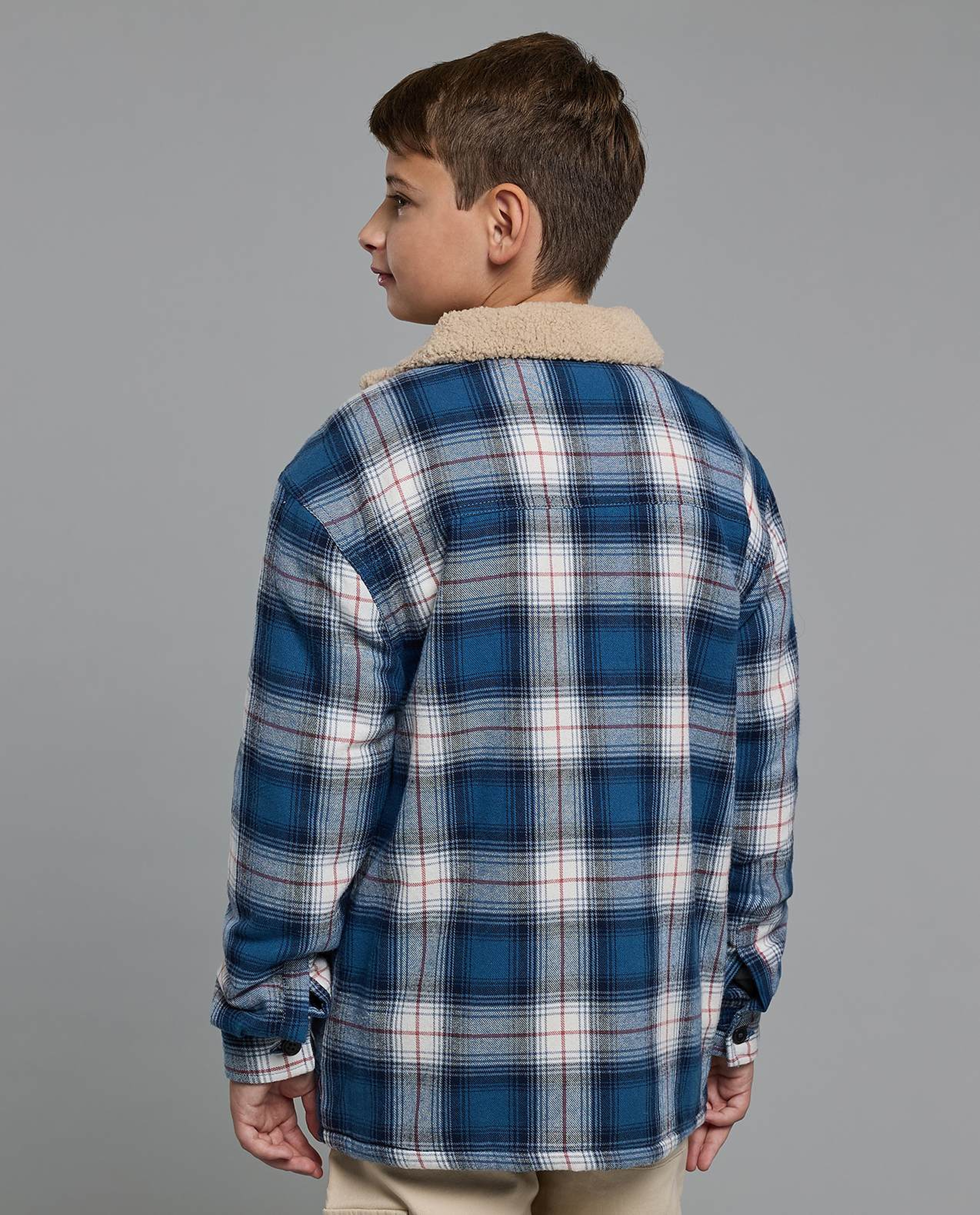 Plaid Jacket with Shirt Collar and Long Sleeves