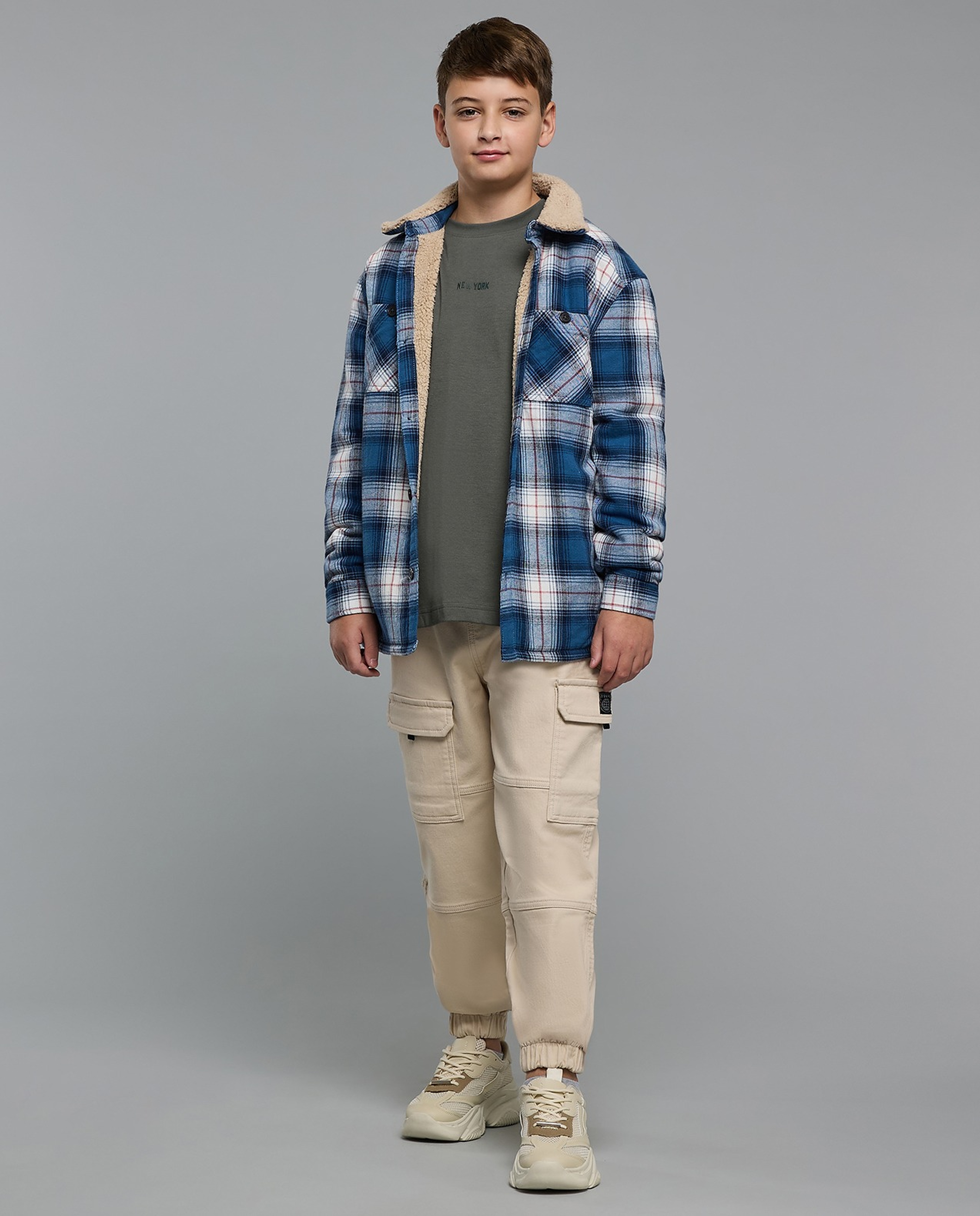 Plaid Jacket with Shirt Collar and Long Sleeves