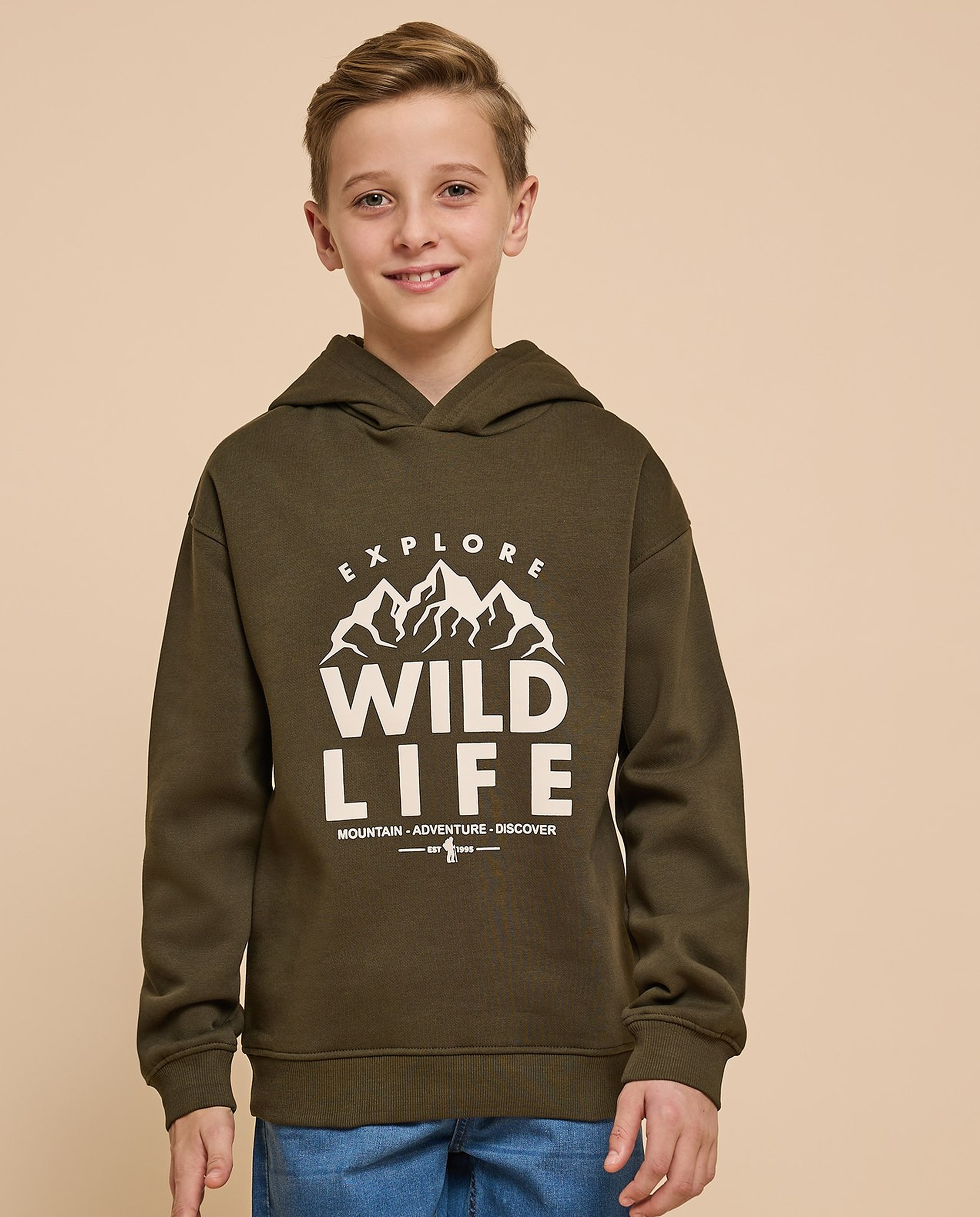 Printed Hoodie with Long Sleeves