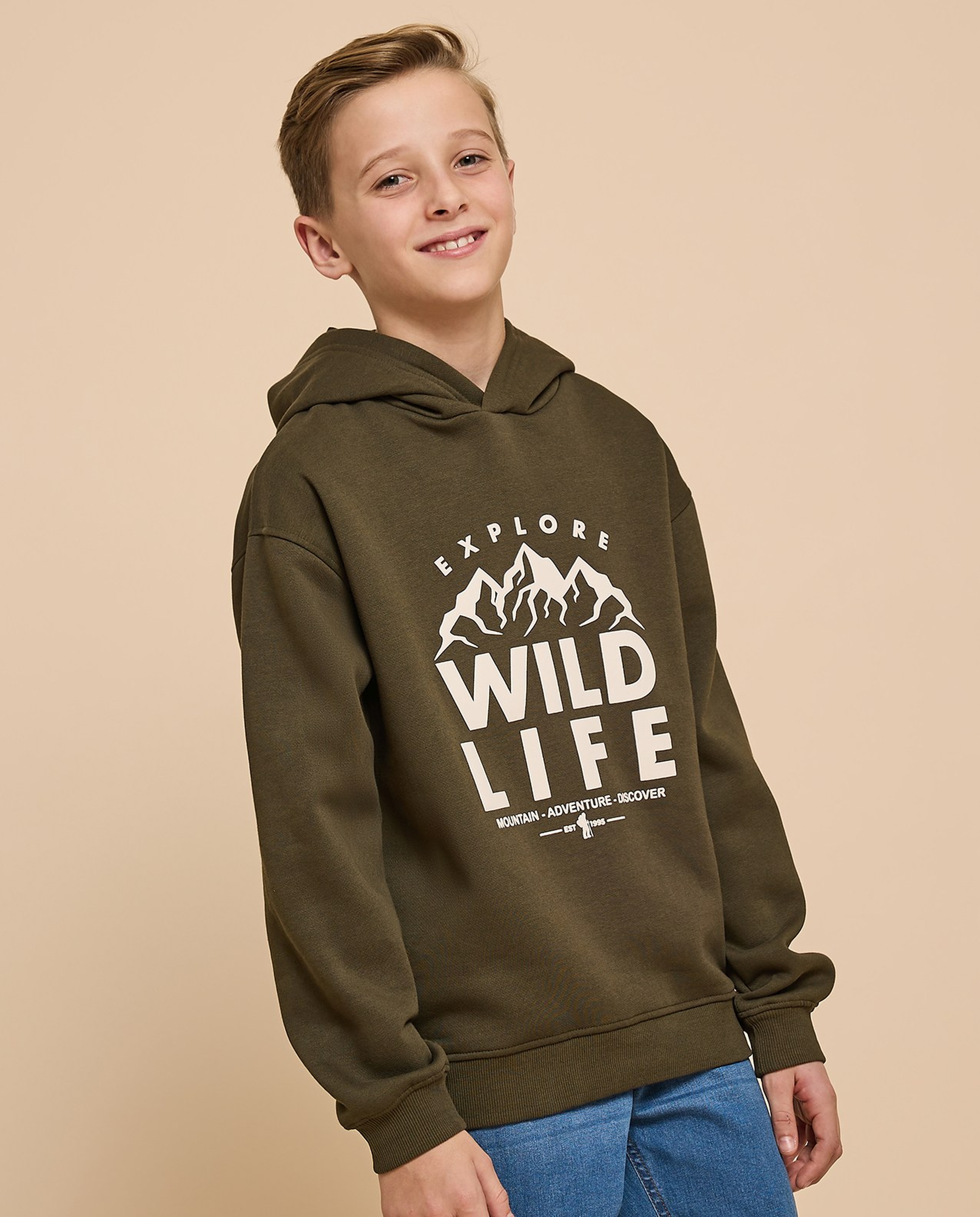 Printed Hoodie with Long Sleeves