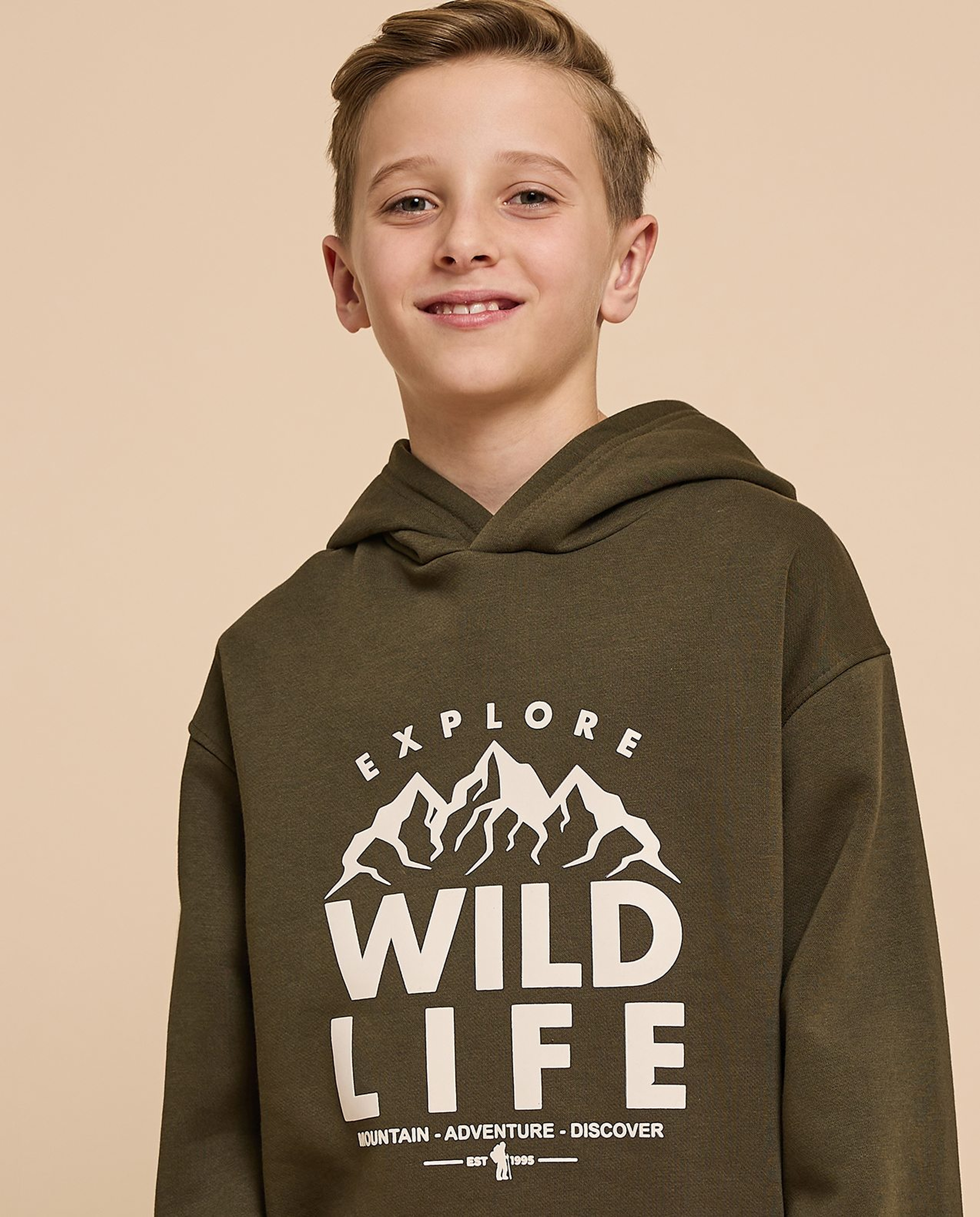 Printed Hoodie with Long Sleeves