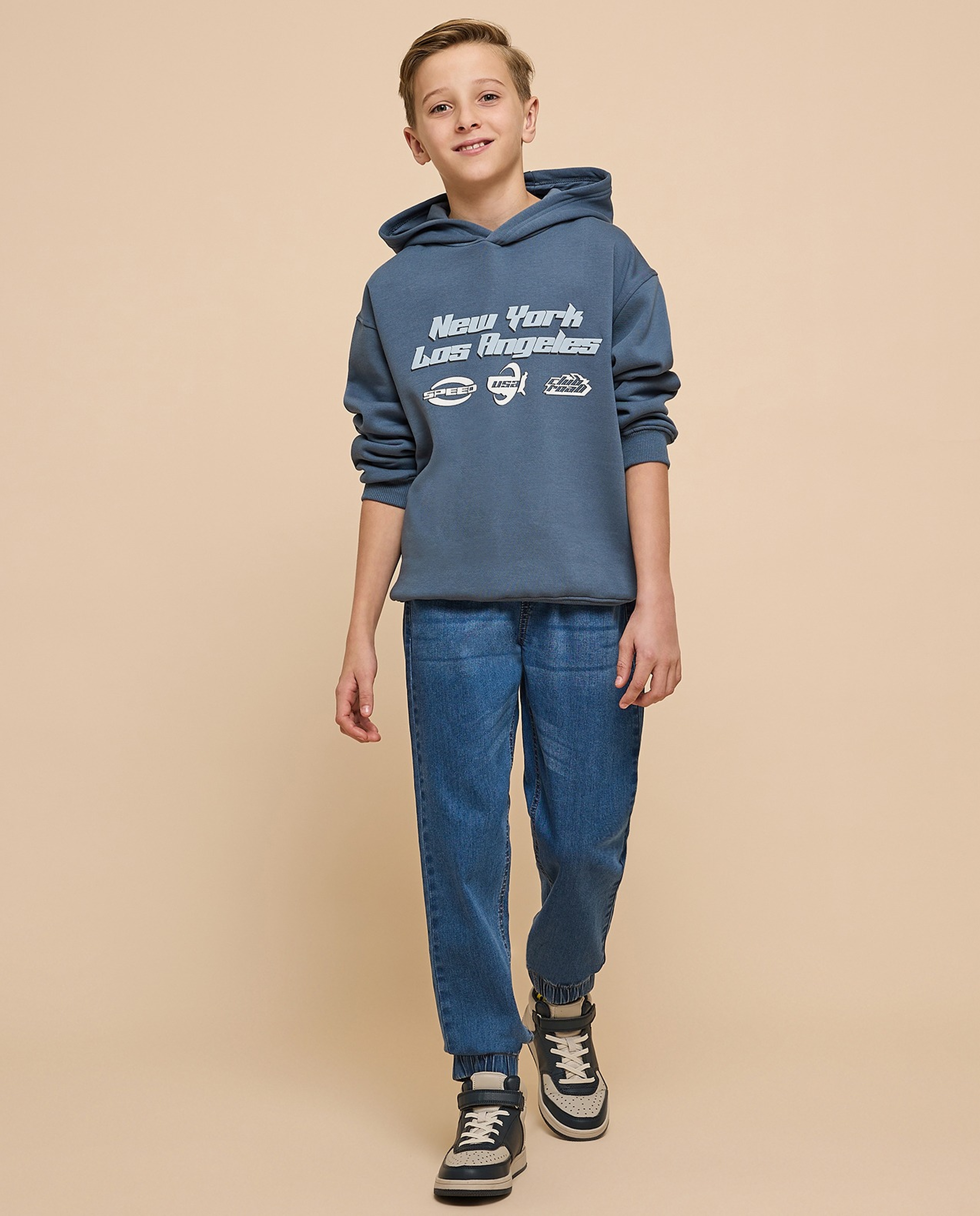 Printed Hoodie with Long Sleeves