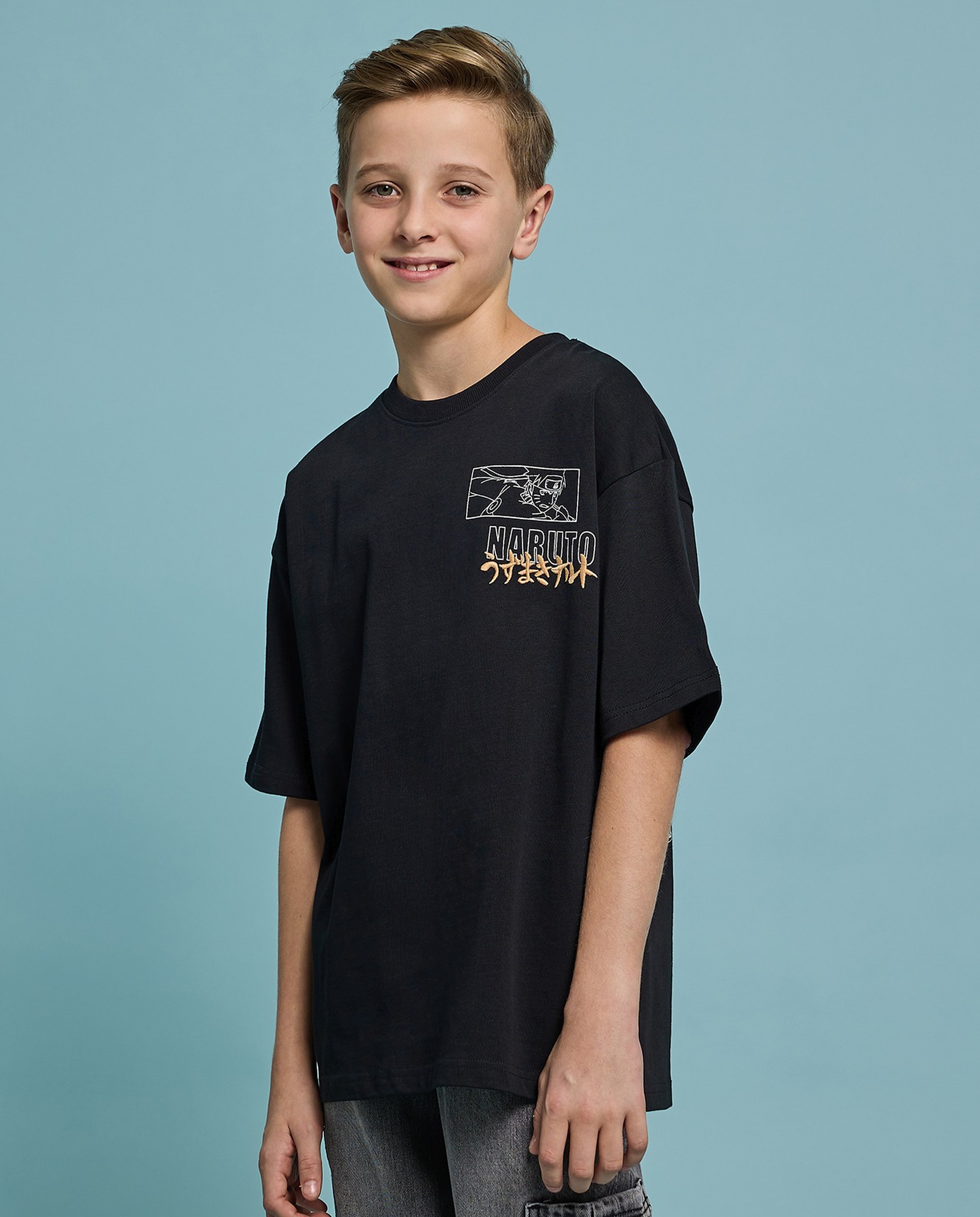 Naruto Printed T-Shirt with Crew Neck and Short Sleeves