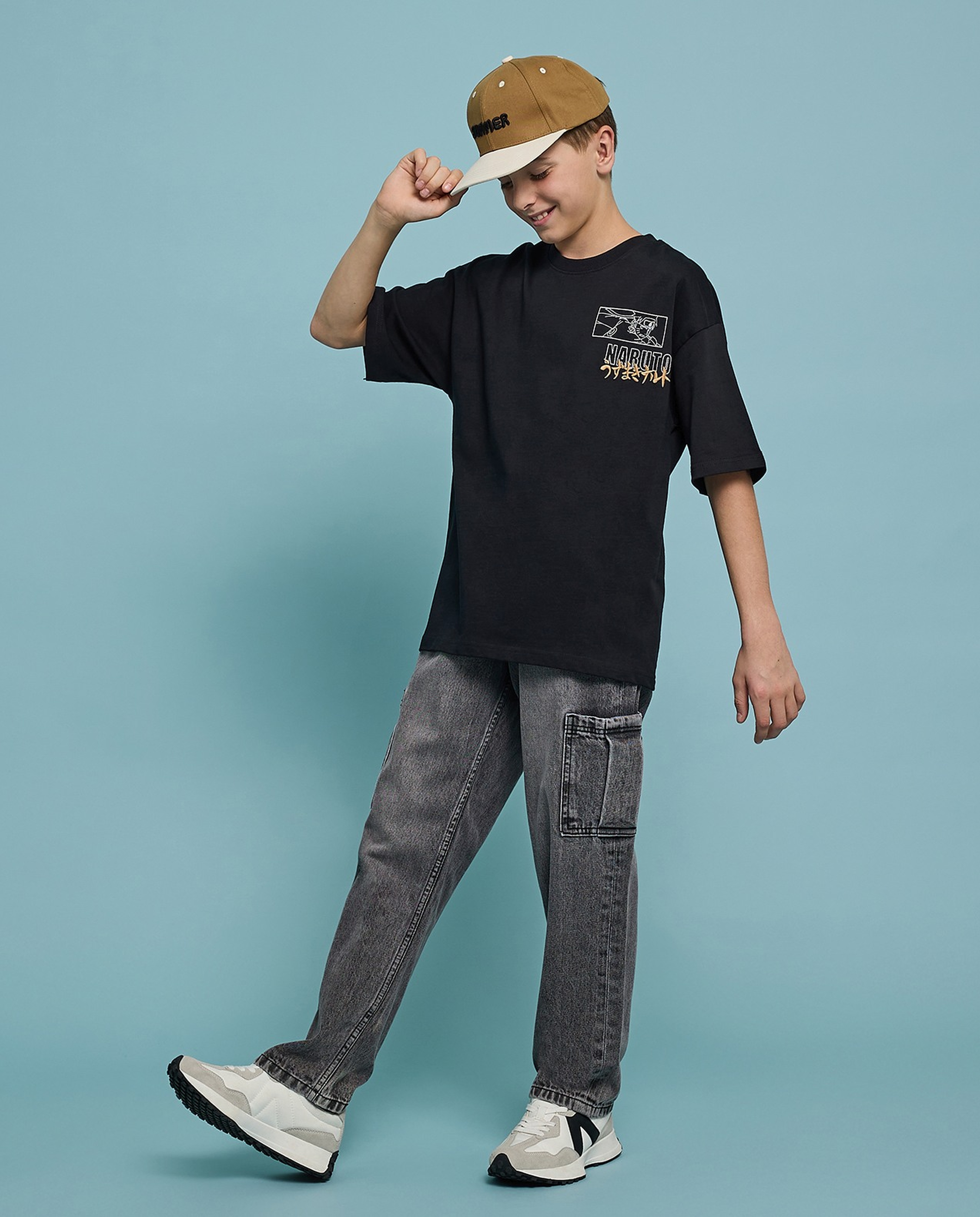 Naruto Printed T-Shirt with Crew Neck and Short Sleeves