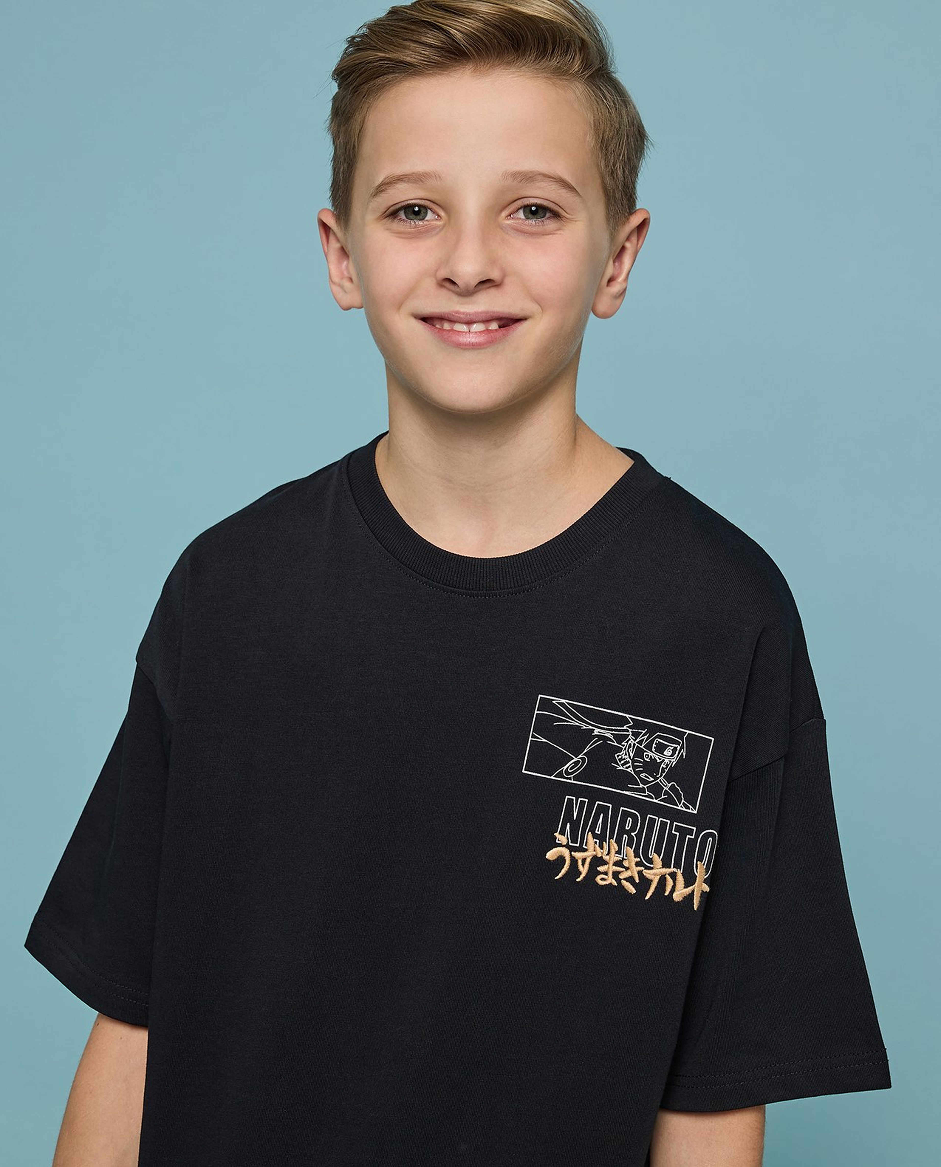 Naruto Printed T-Shirt with Crew Neck and Short Sleeves