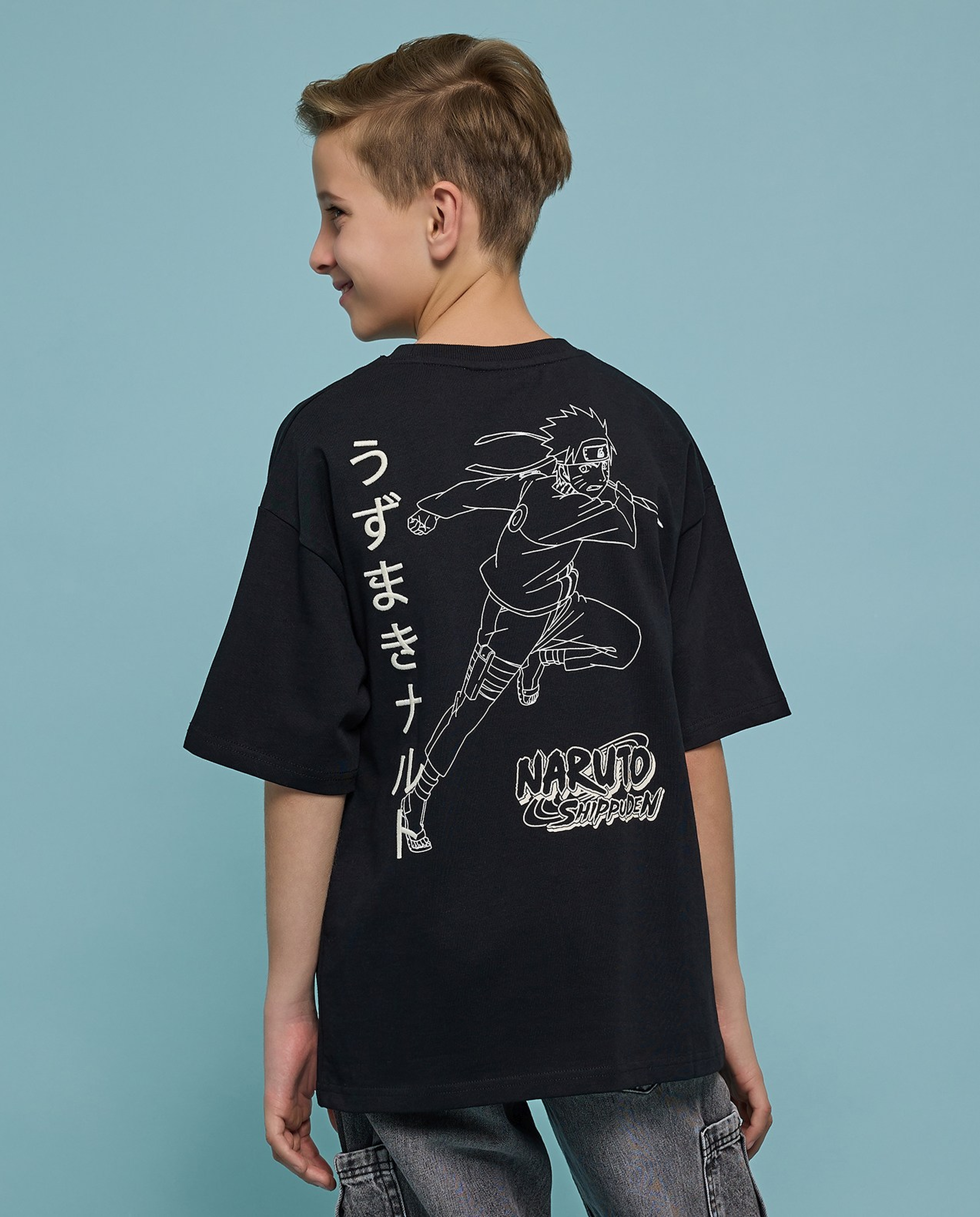 Naruto Printed T-Shirt with Crew Neck and Short Sleeves