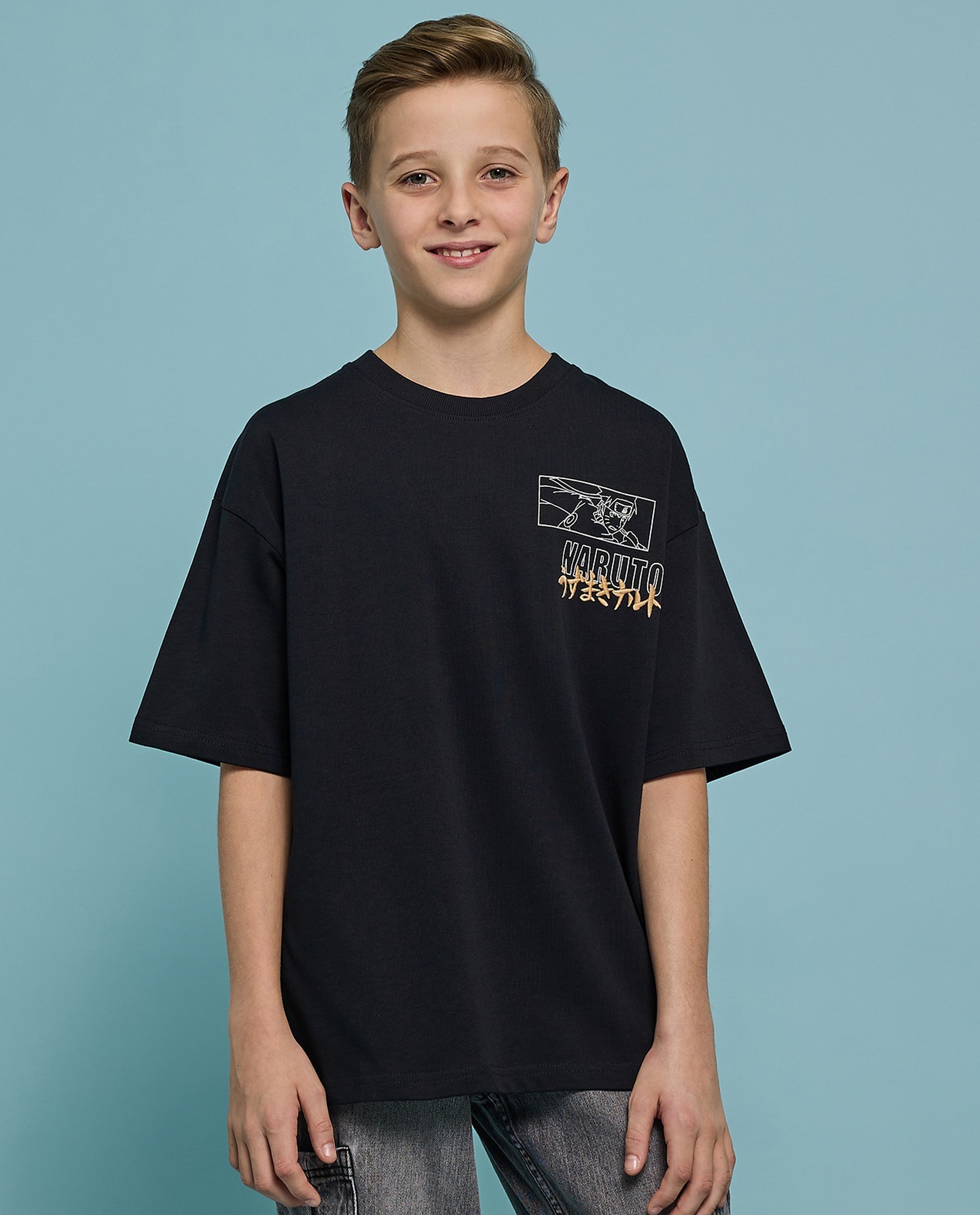 Naruto Printed T-Shirt with Crew Neck and Short Sleeves