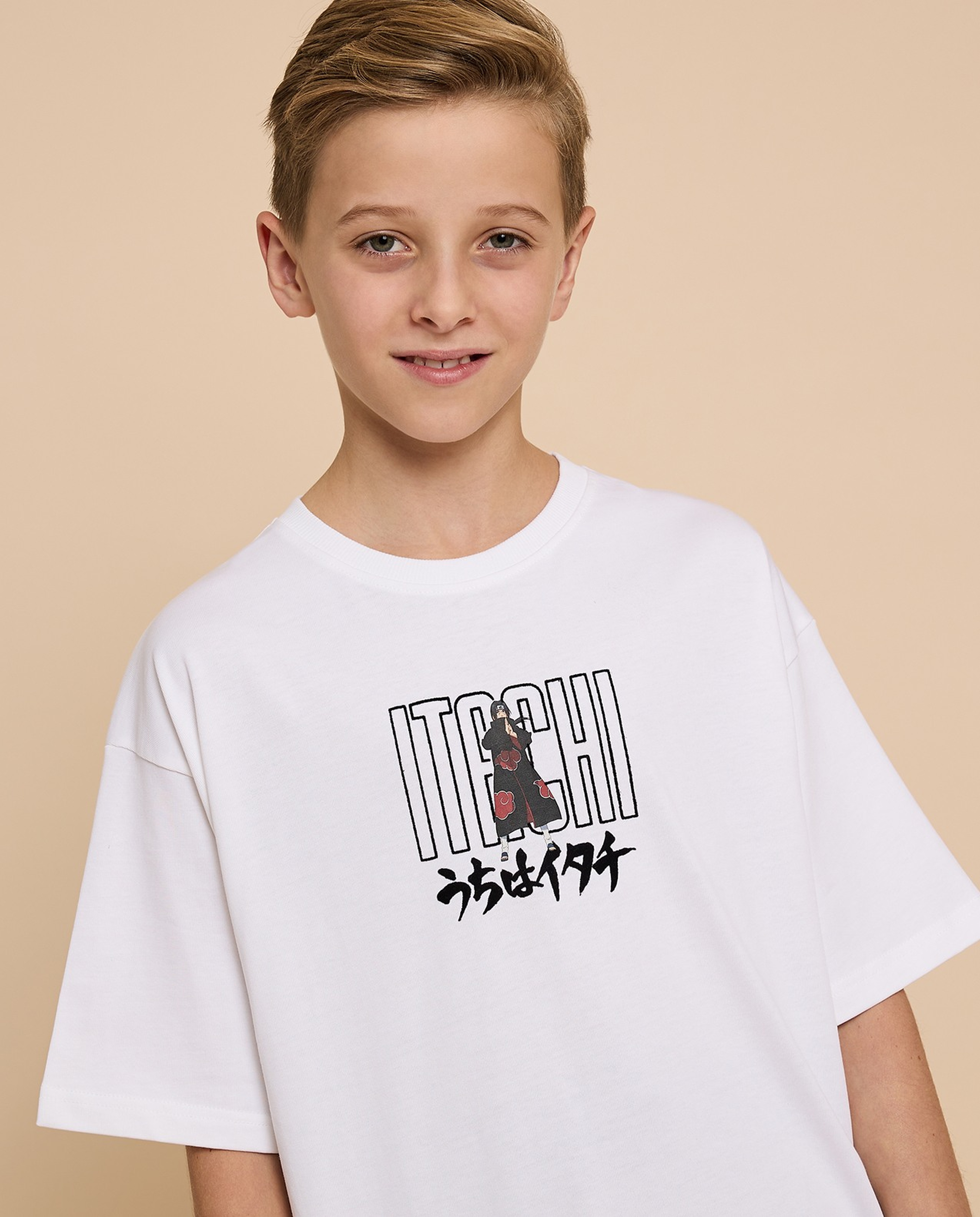 Naruto Printed T-Shirt with Crew Neck and Short Sleeves