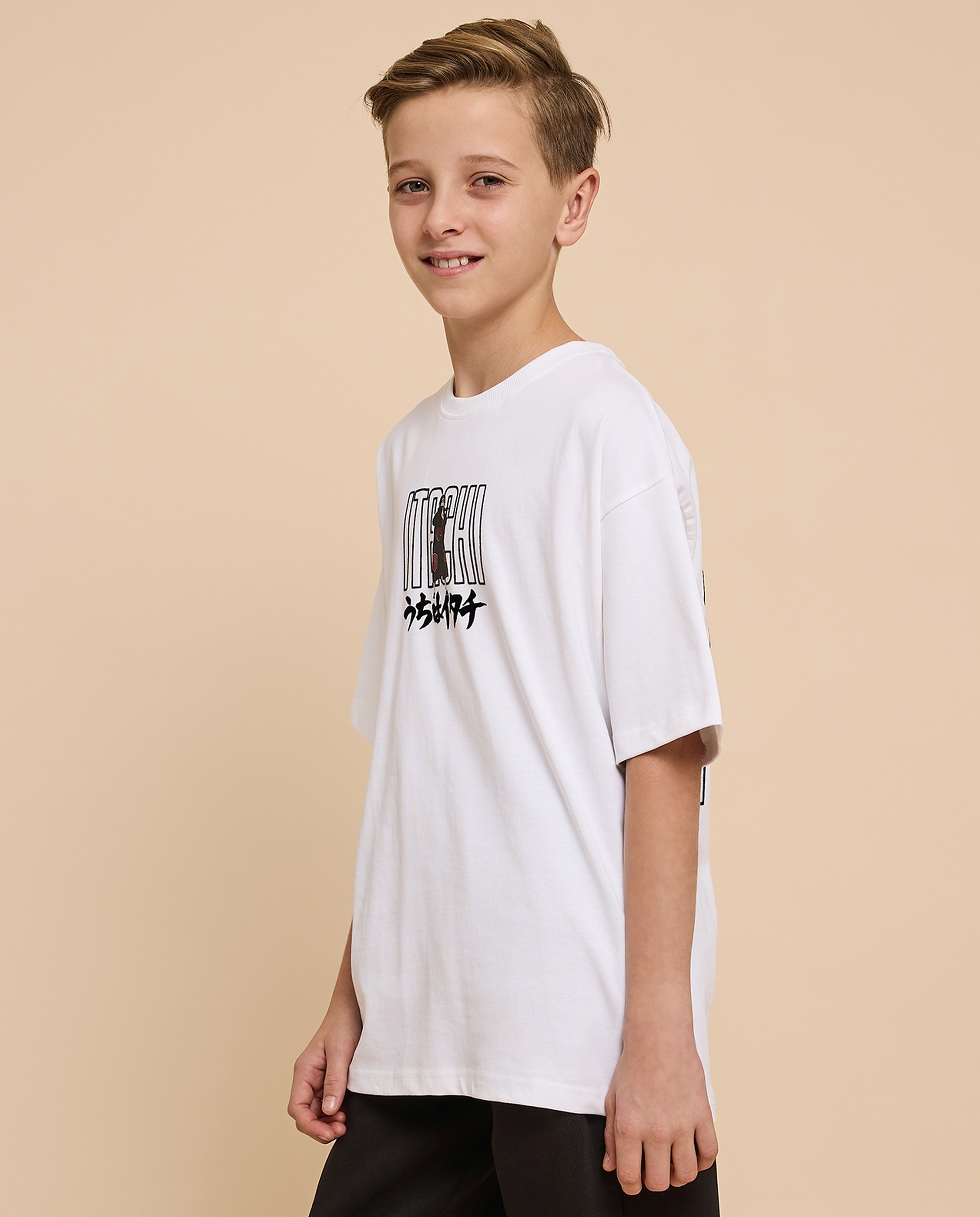 Naruto Printed T-Shirt with Crew Neck and Short Sleeves