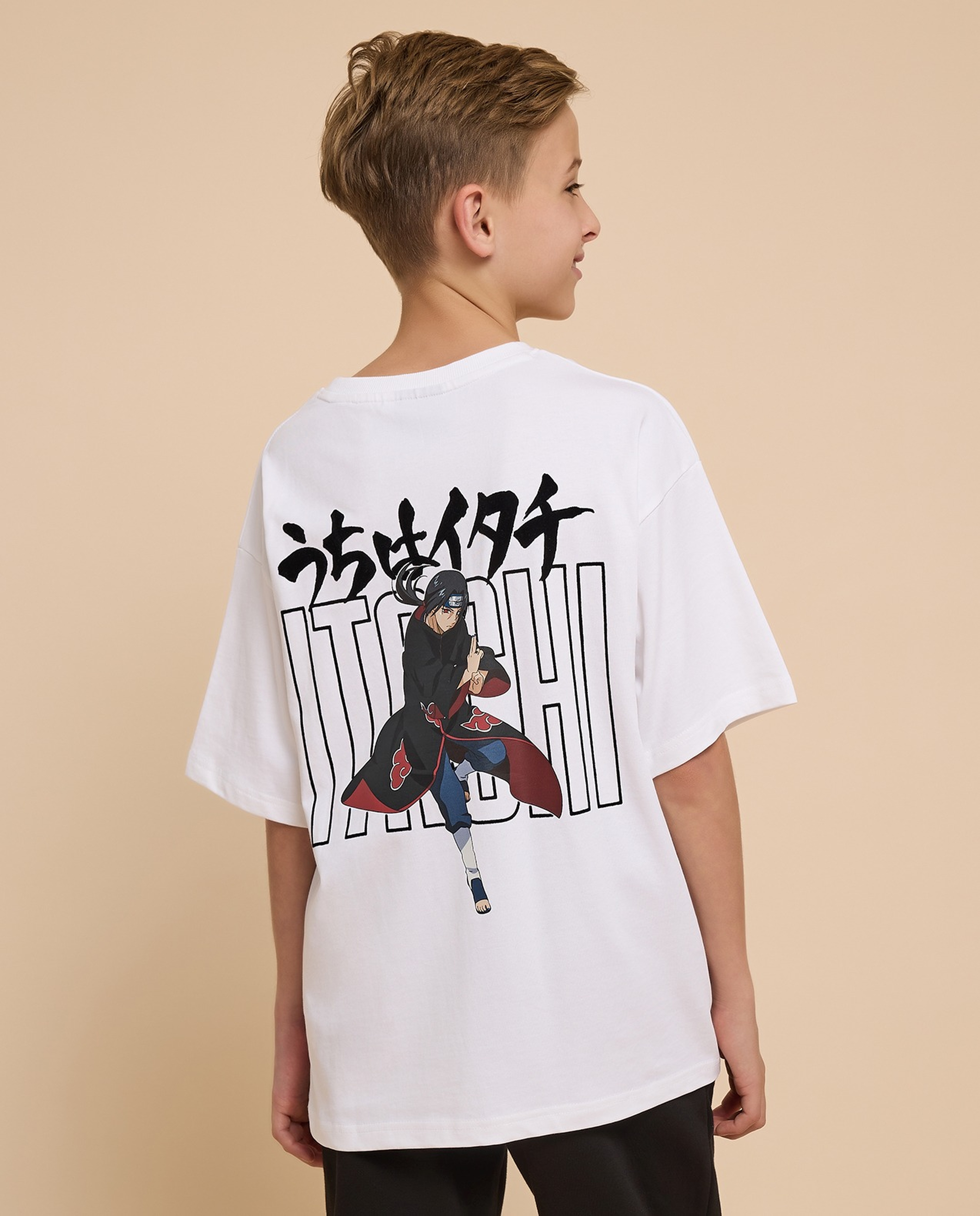 Naruto Printed T-Shirt with Crew Neck and Short Sleeves
