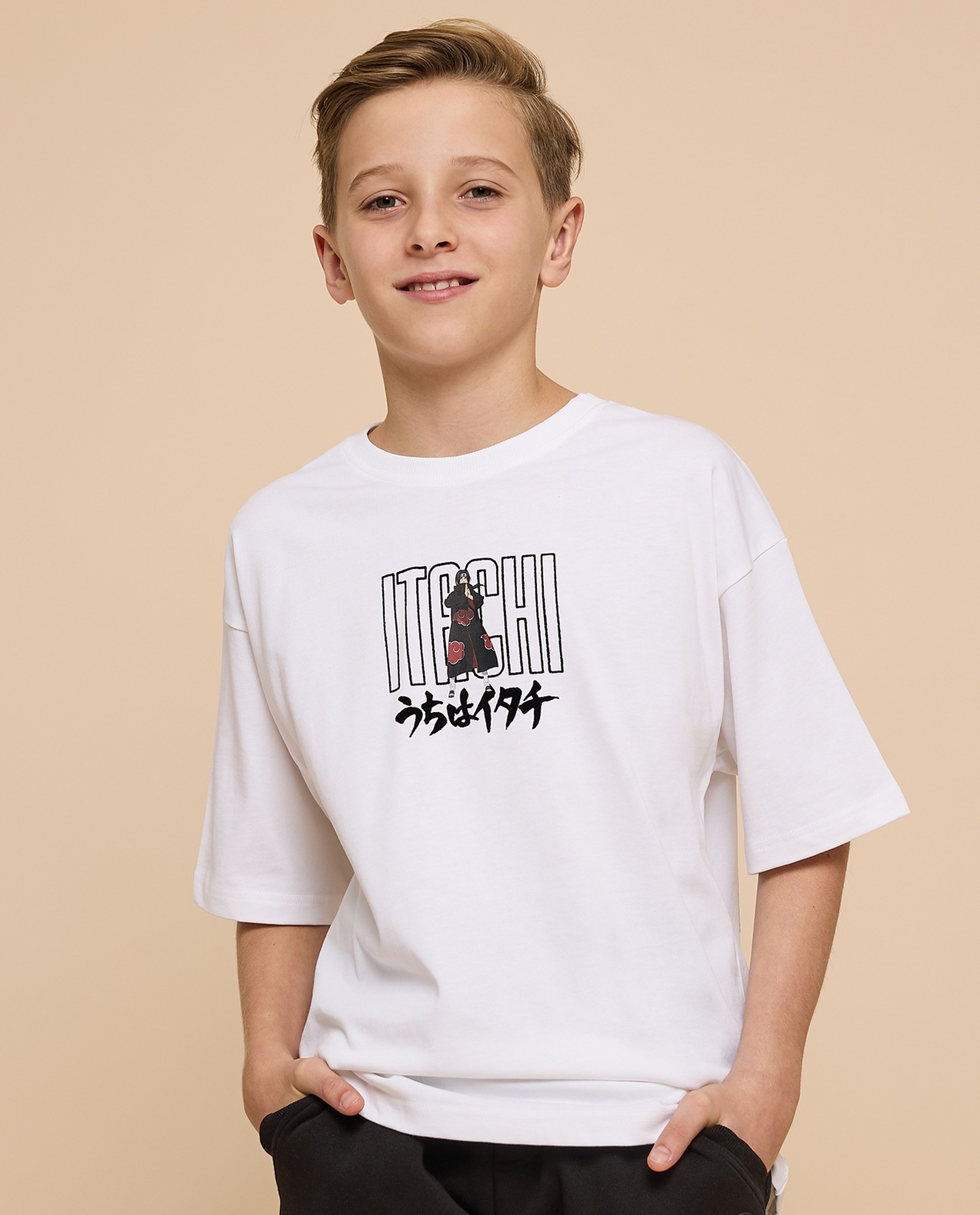 Naruto Printed T-Shirt with Crew Neck and Short Sleeves