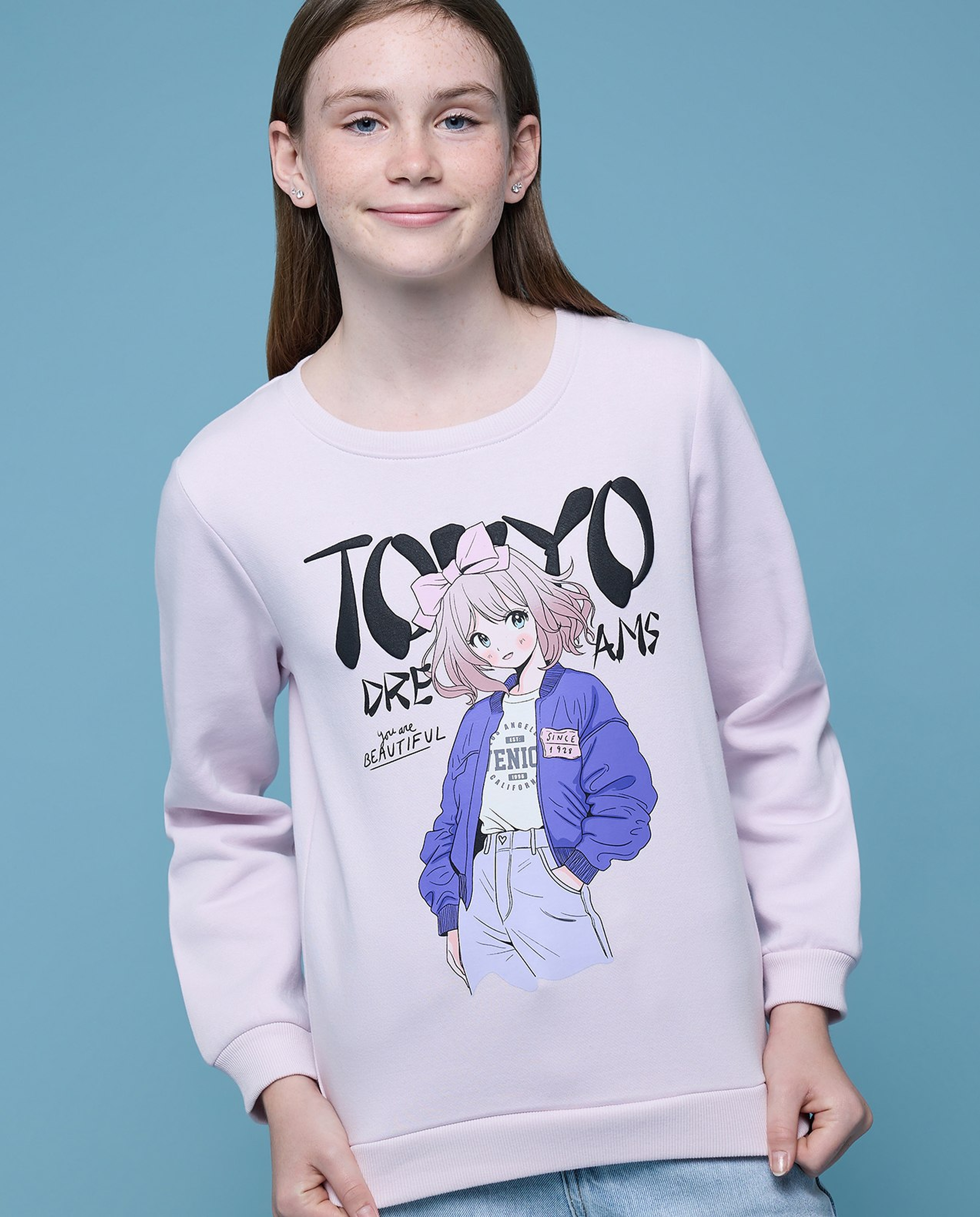 Printed Sweatshirt with Crew Neck and Long Sleeves