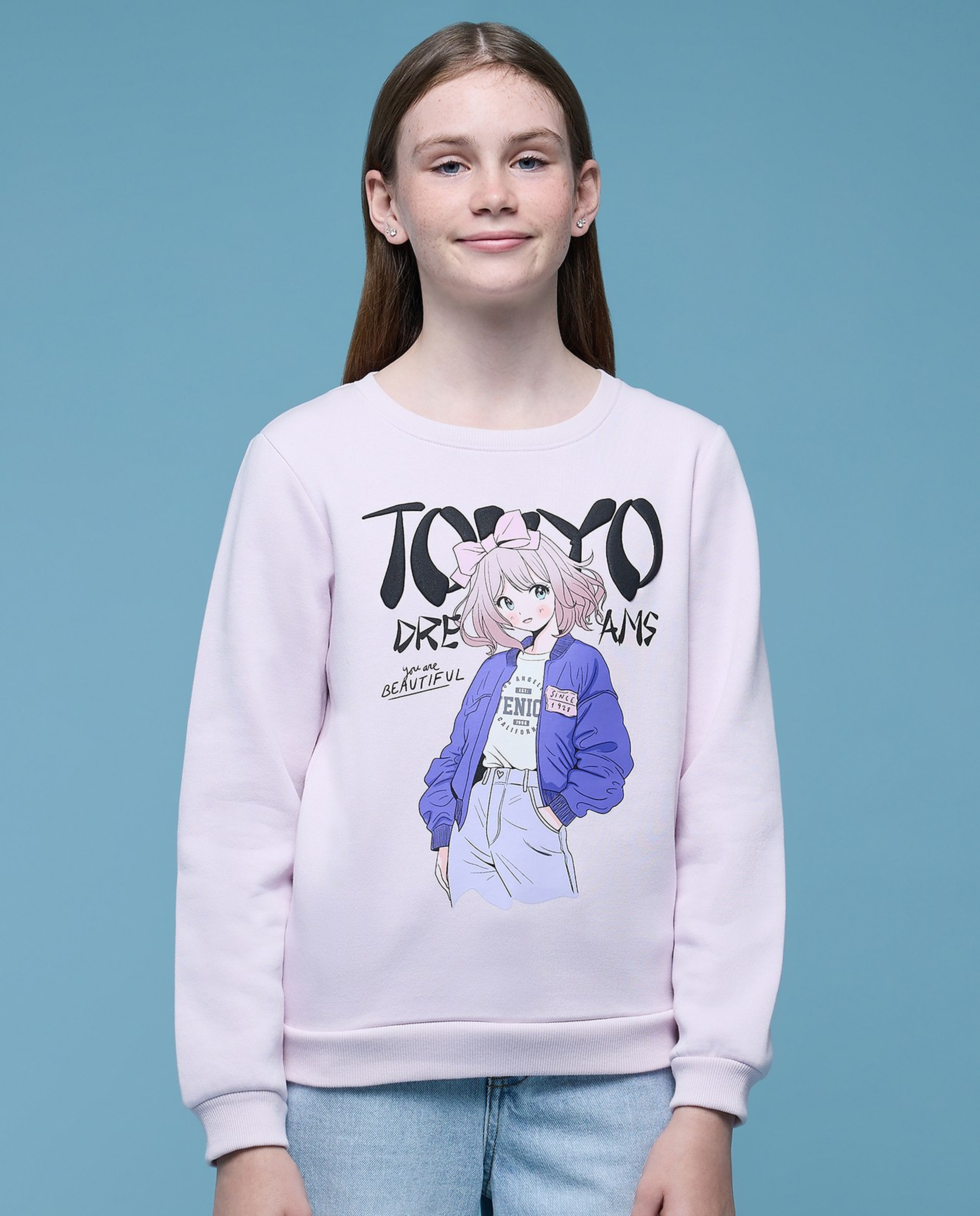 Printed Sweatshirt with Crew Neck and Long Sleeves