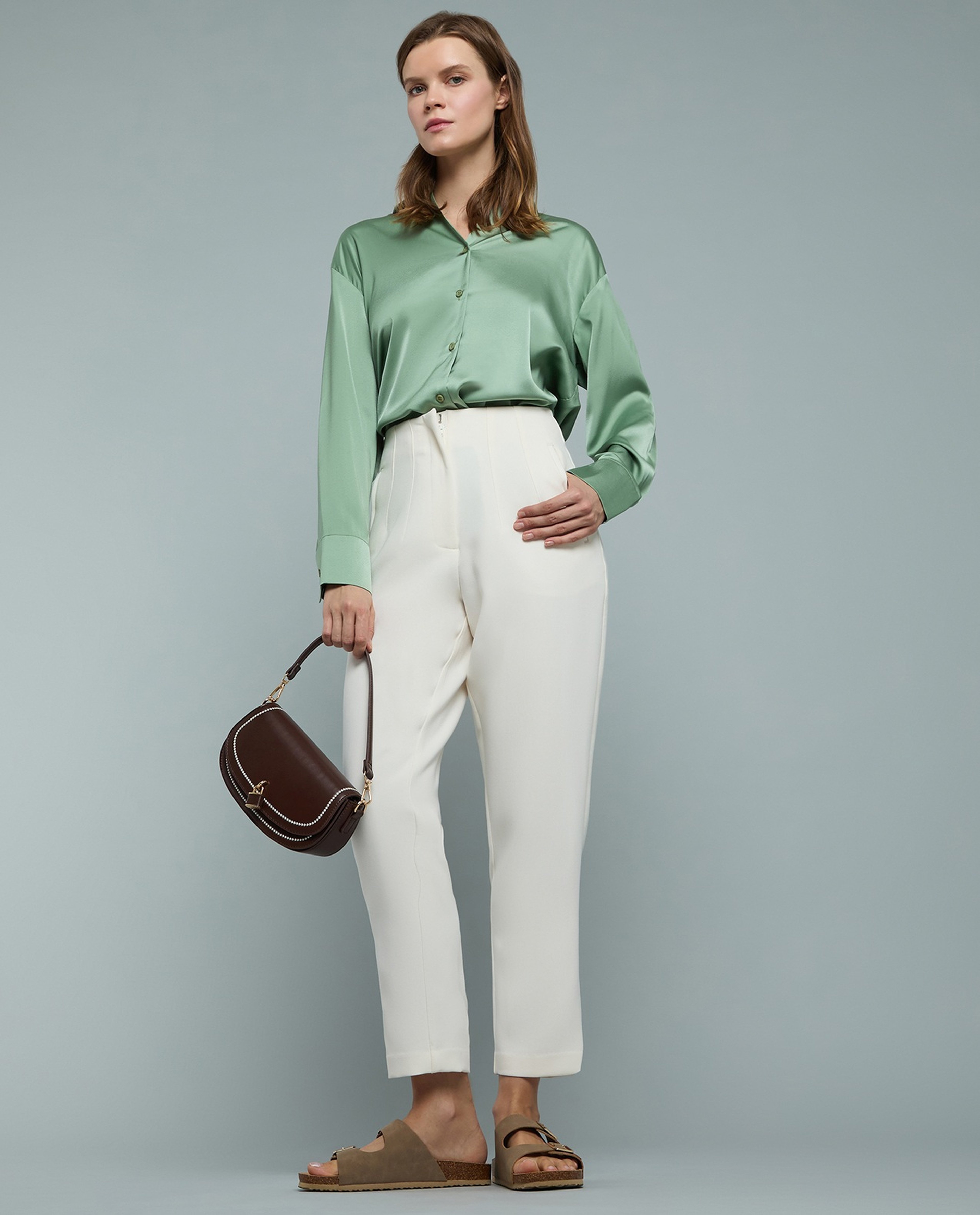 Solid Tapered Pants with Button Closure