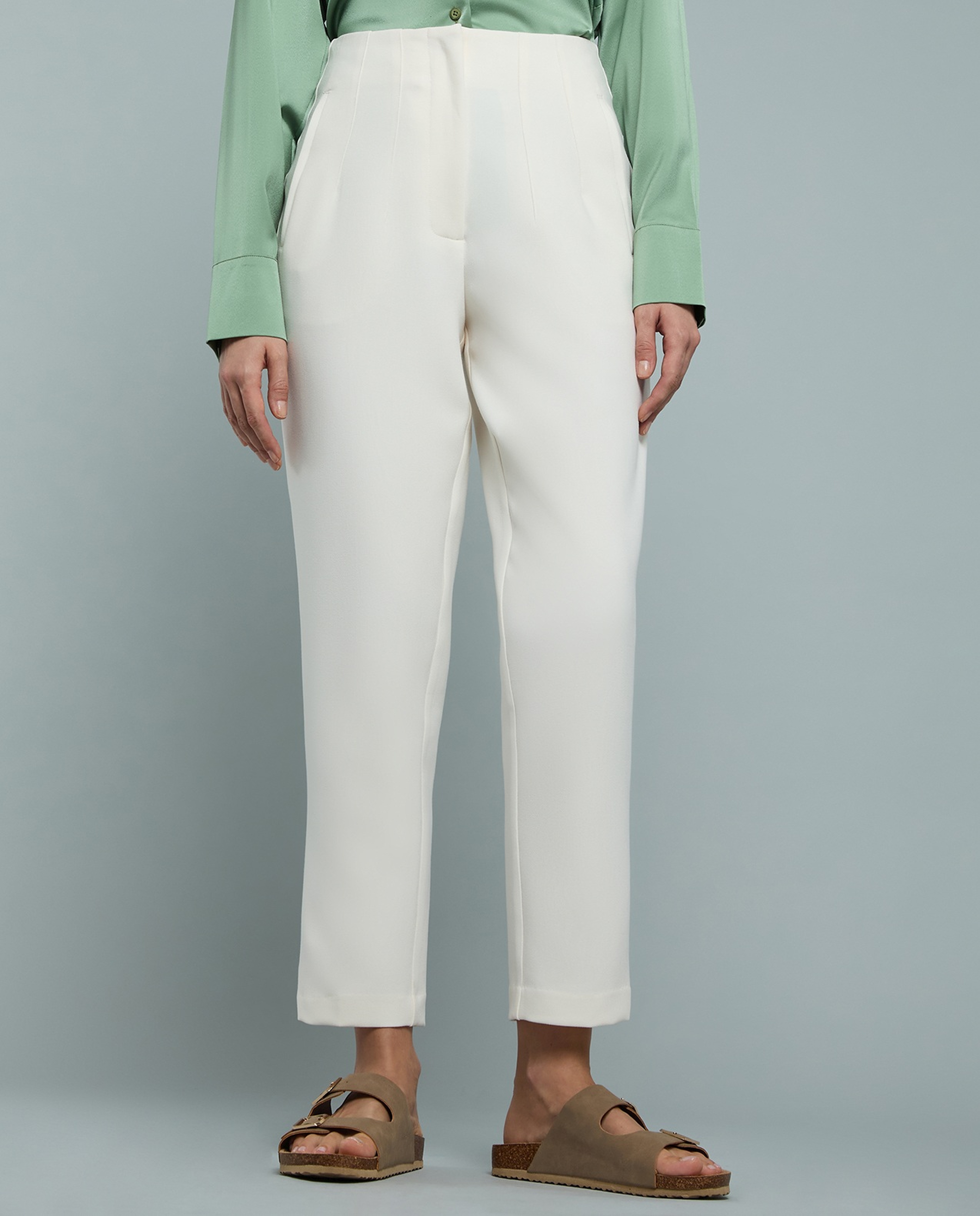 Solid Tapered Pants with Button Closure