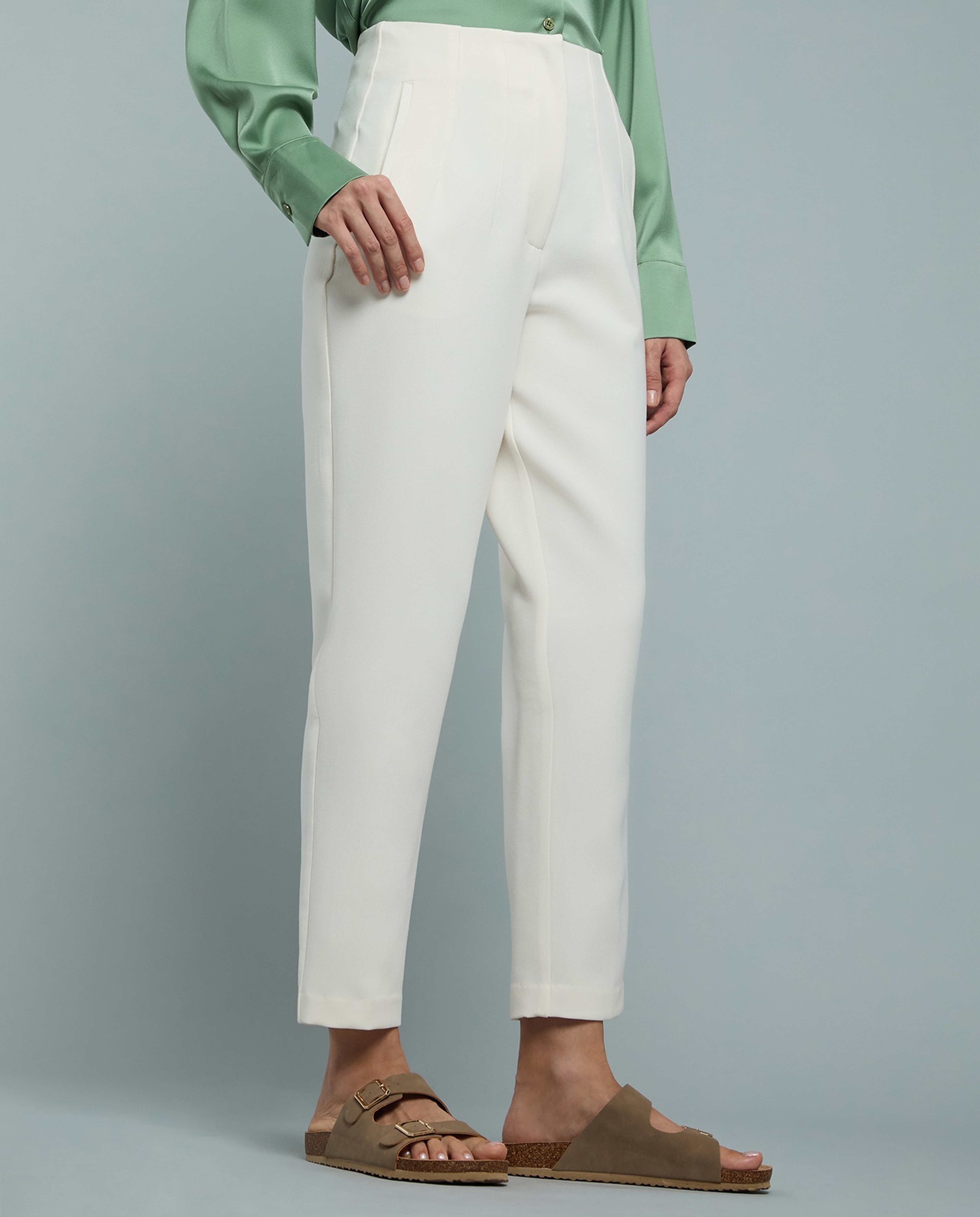 Solid Tapered Pants with Button Closure