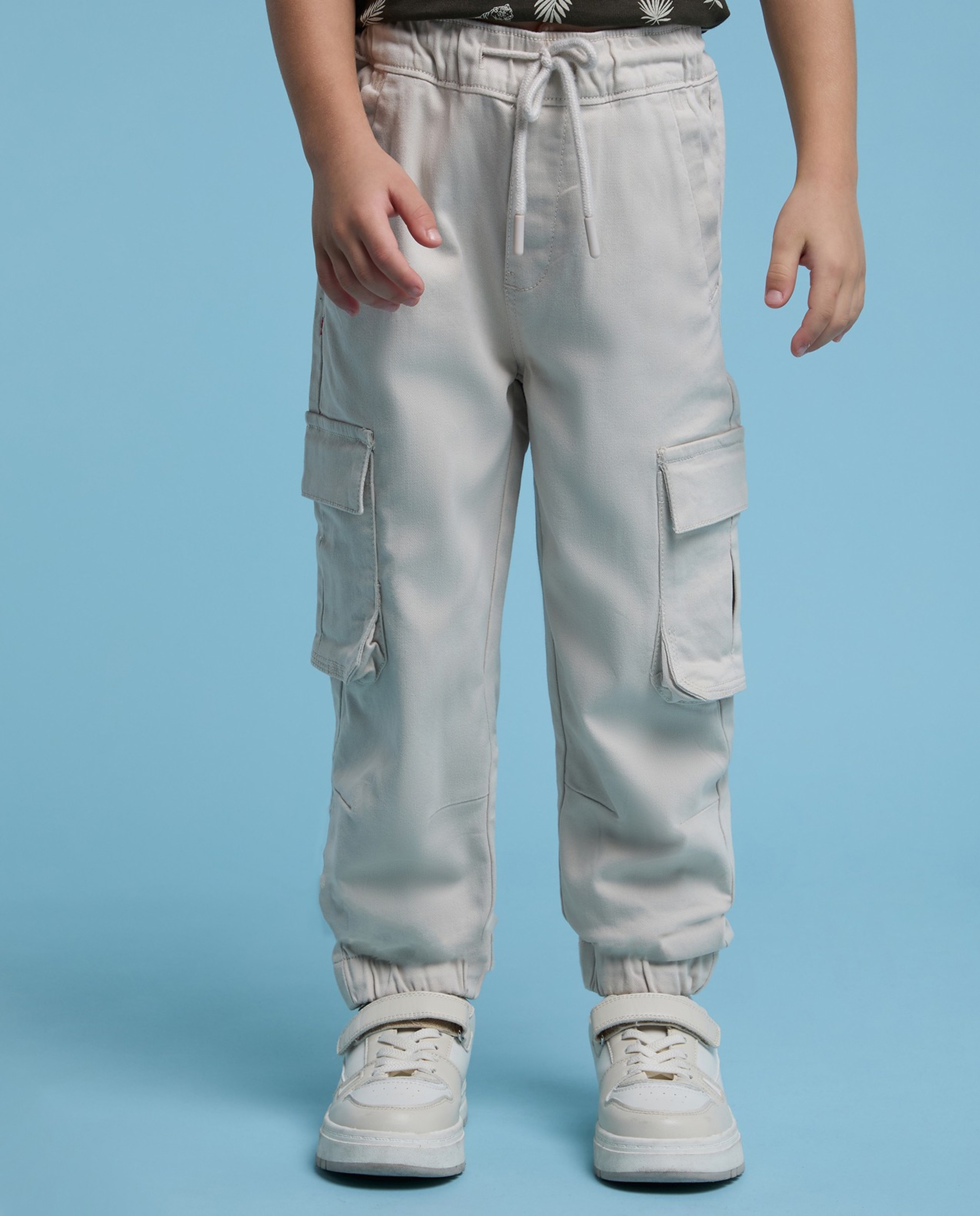 Solid Cargo Joggers with Drawstring Waist