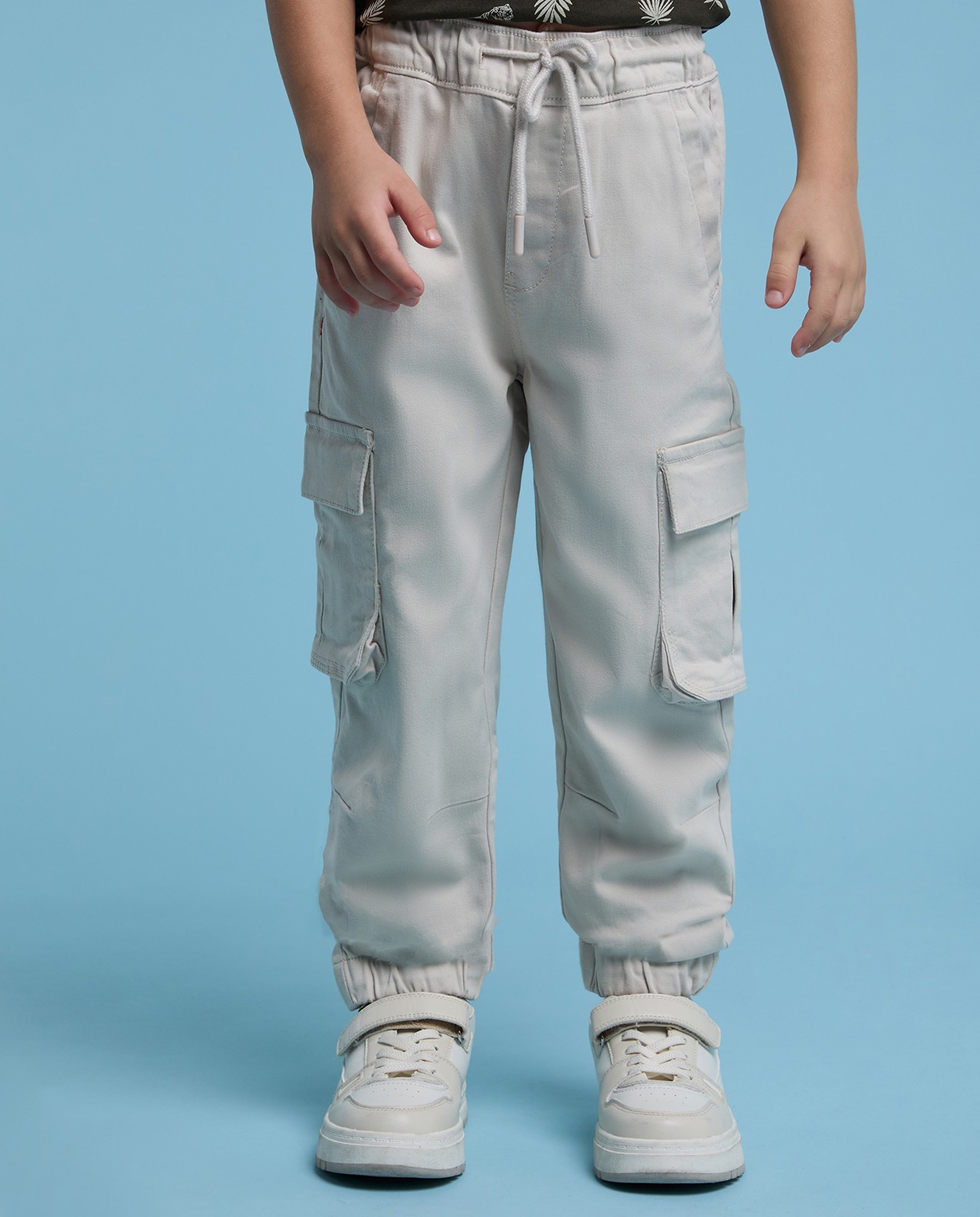 Solid Cargo Joggers with Drawstring Waist