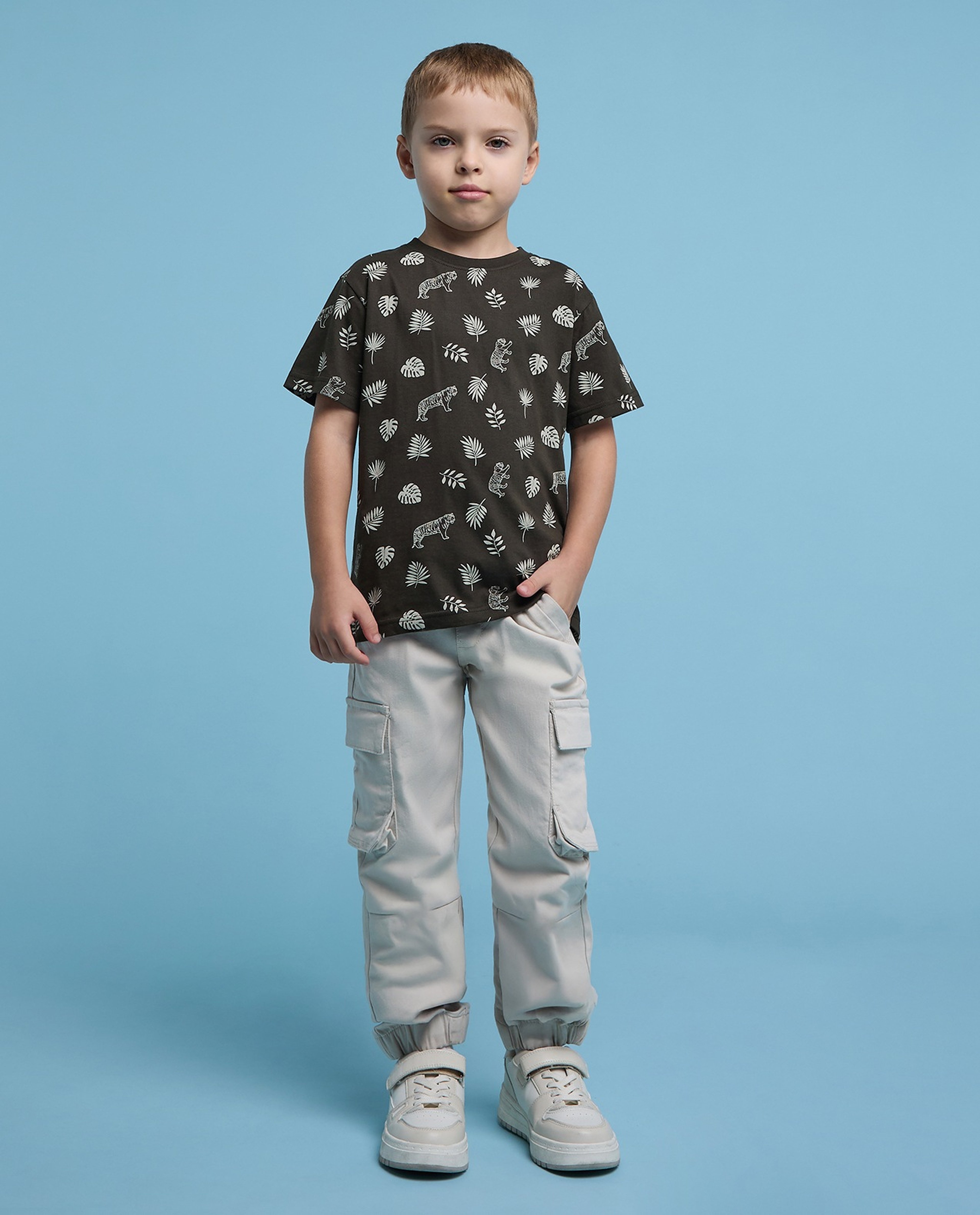 Solid Cargo Joggers with Drawstring Waist