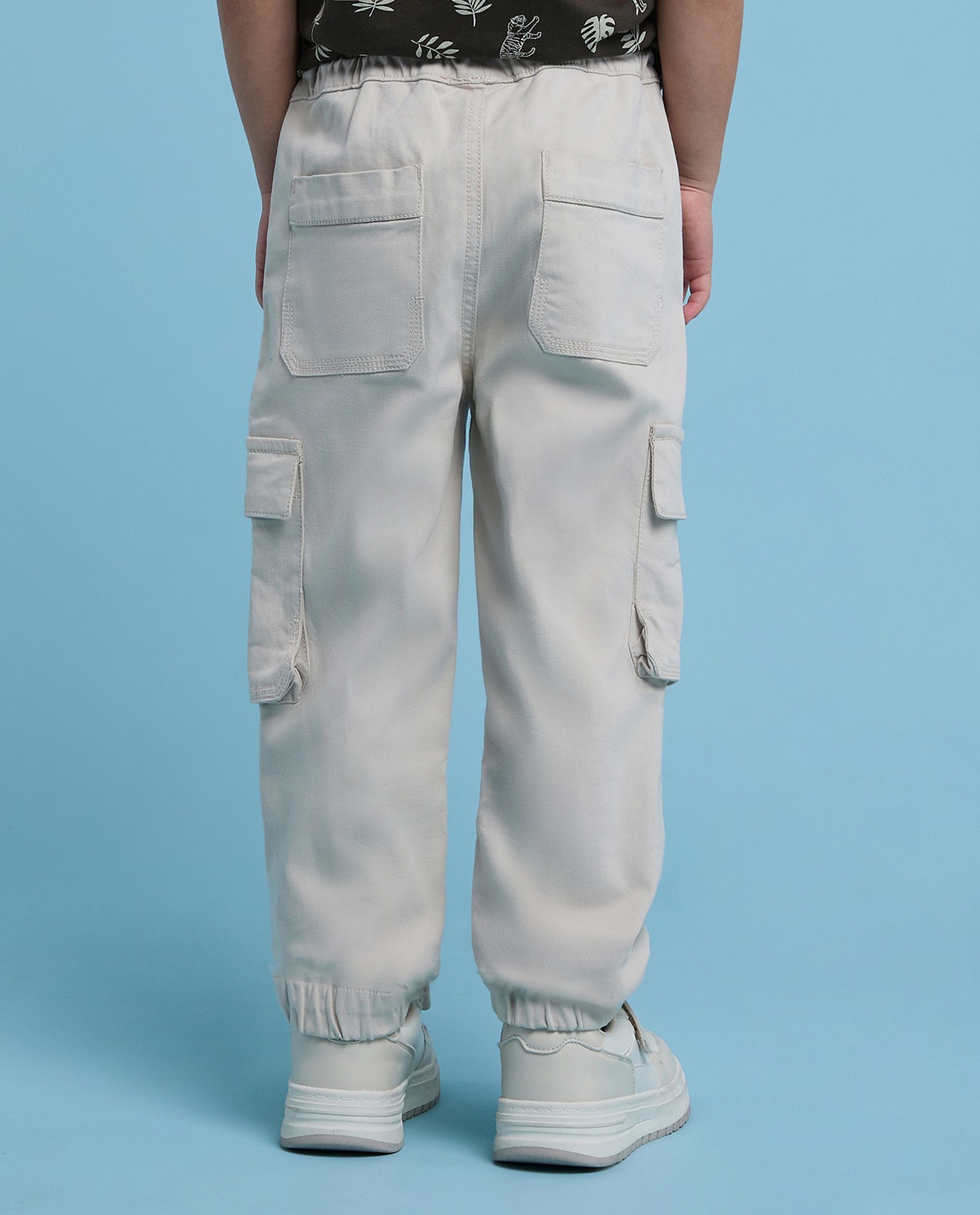 Solid Cargo Joggers with Drawstring Waist