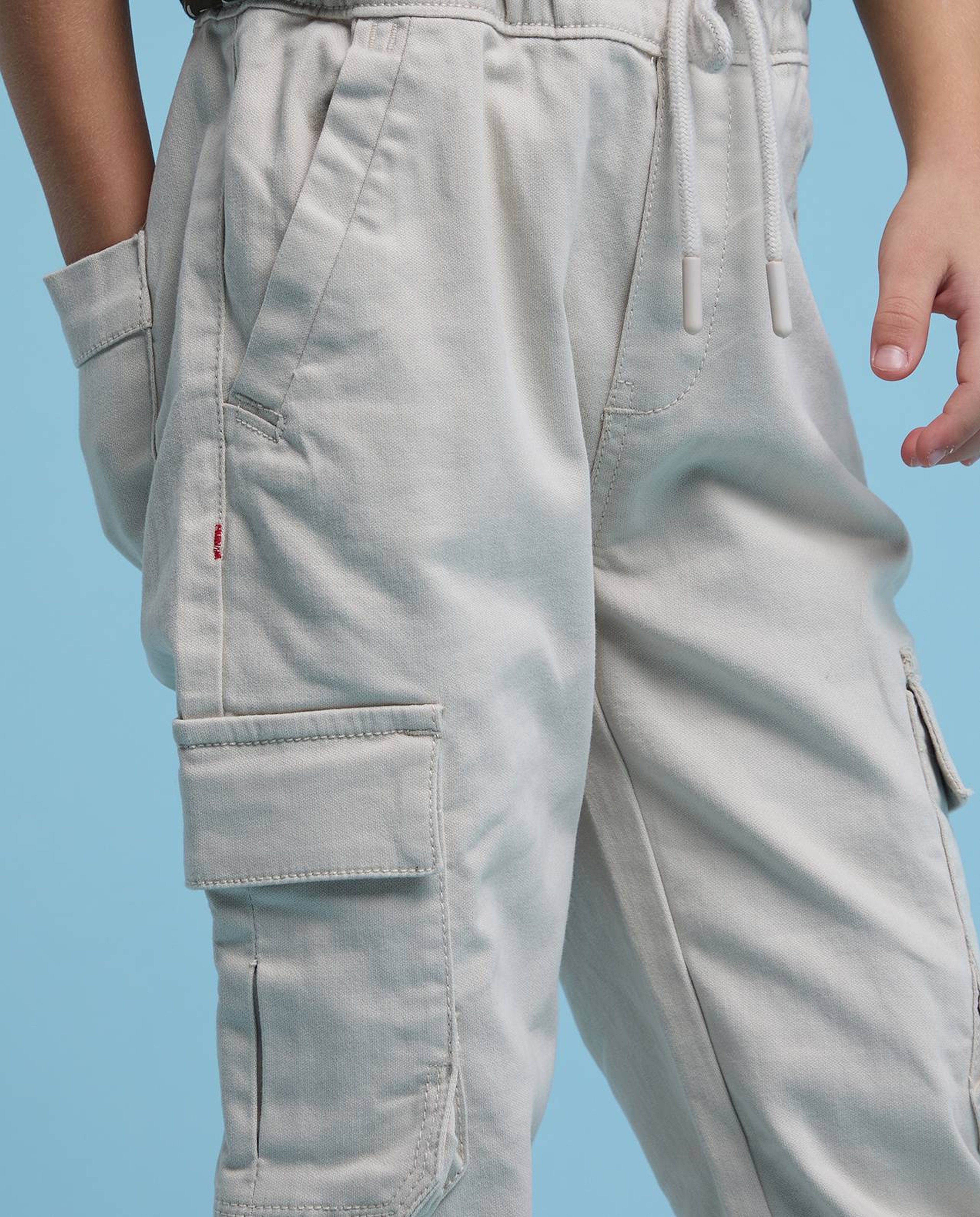 Solid Cargo Joggers with Drawstring Waist