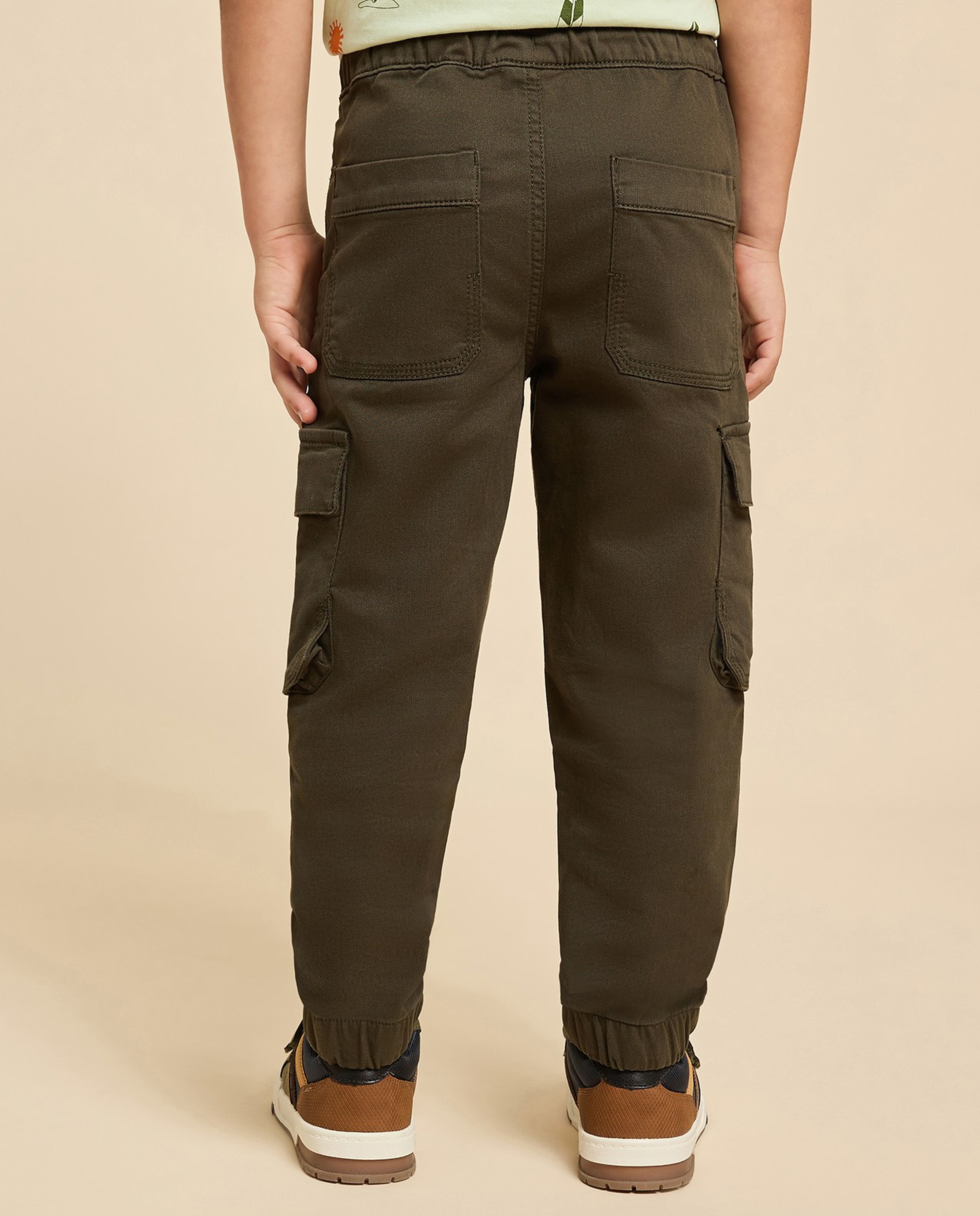 Solid Cargo Joggers with Drawstring Waist