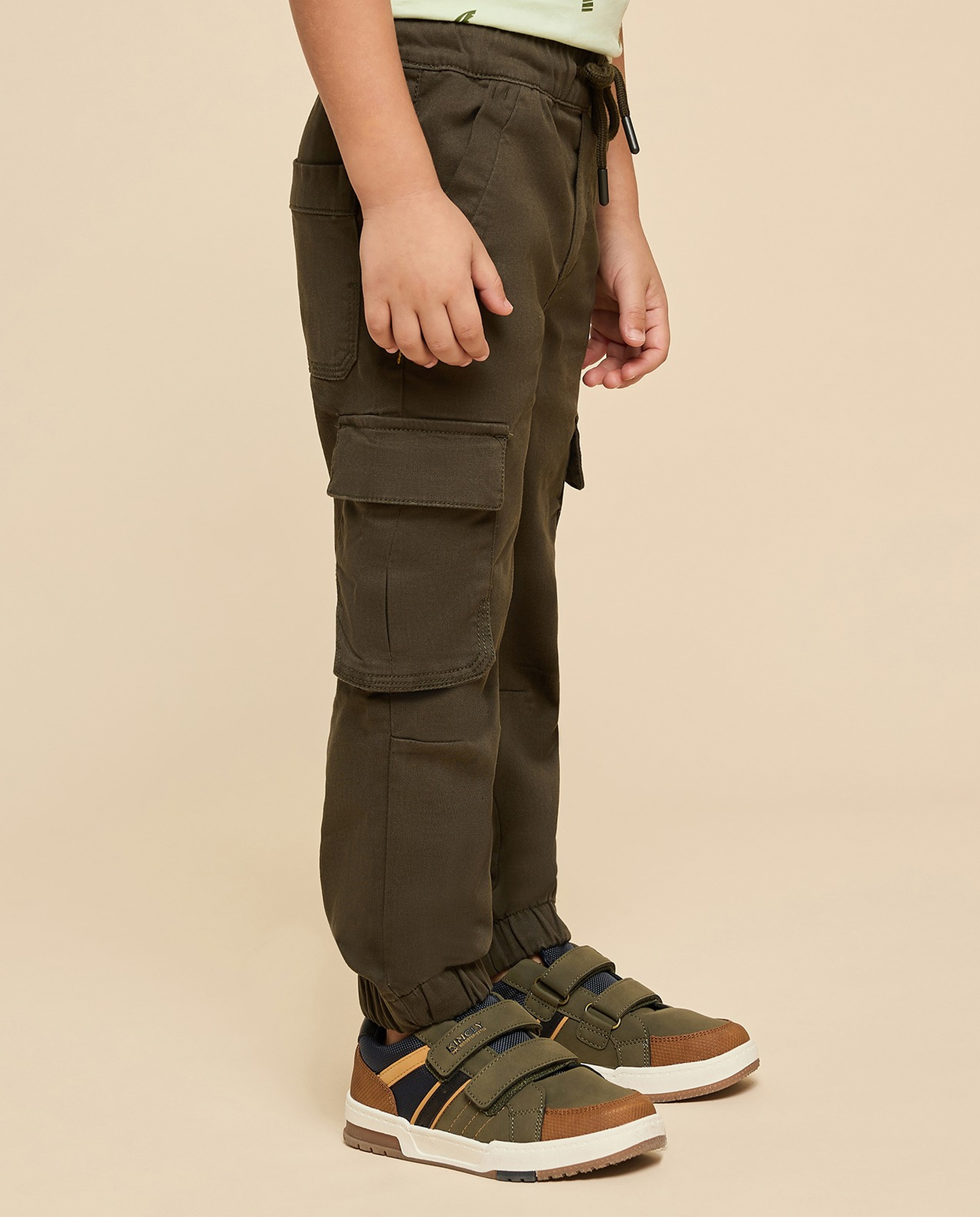 Solid Cargo Joggers with Drawstring Waist