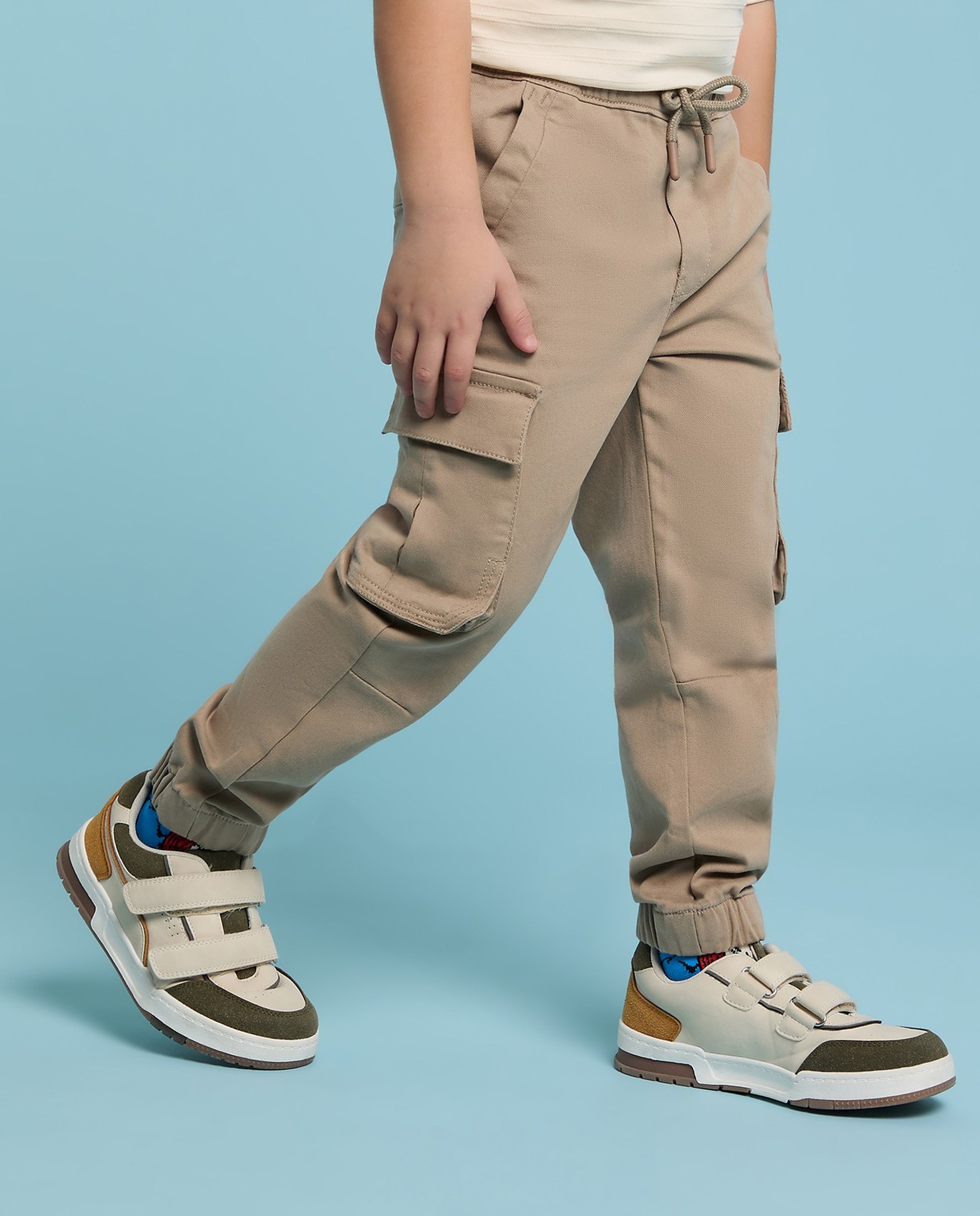 Solid Cargo Joggers with Drawstring Waist