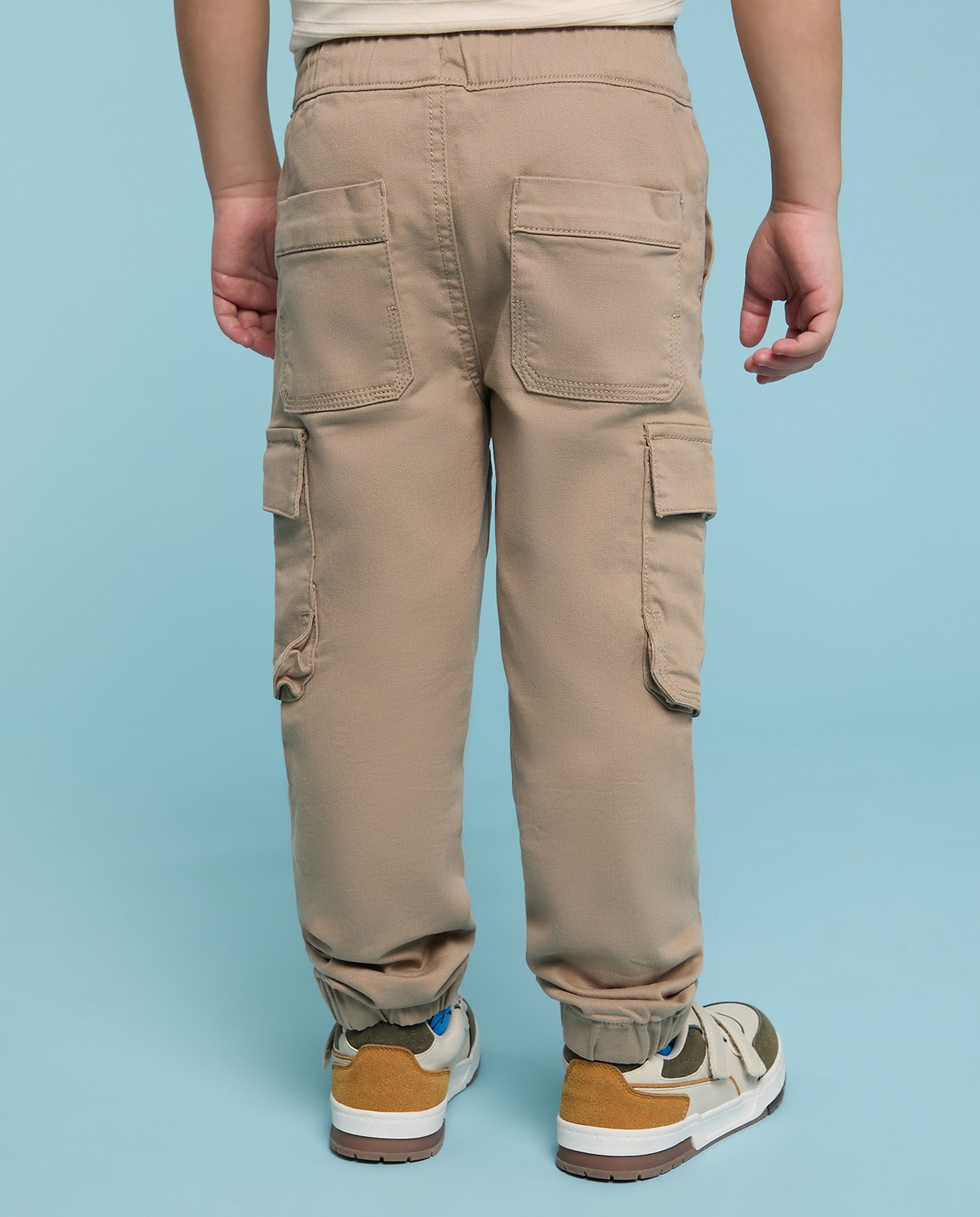 Solid Cargo Joggers with Drawstring Waist