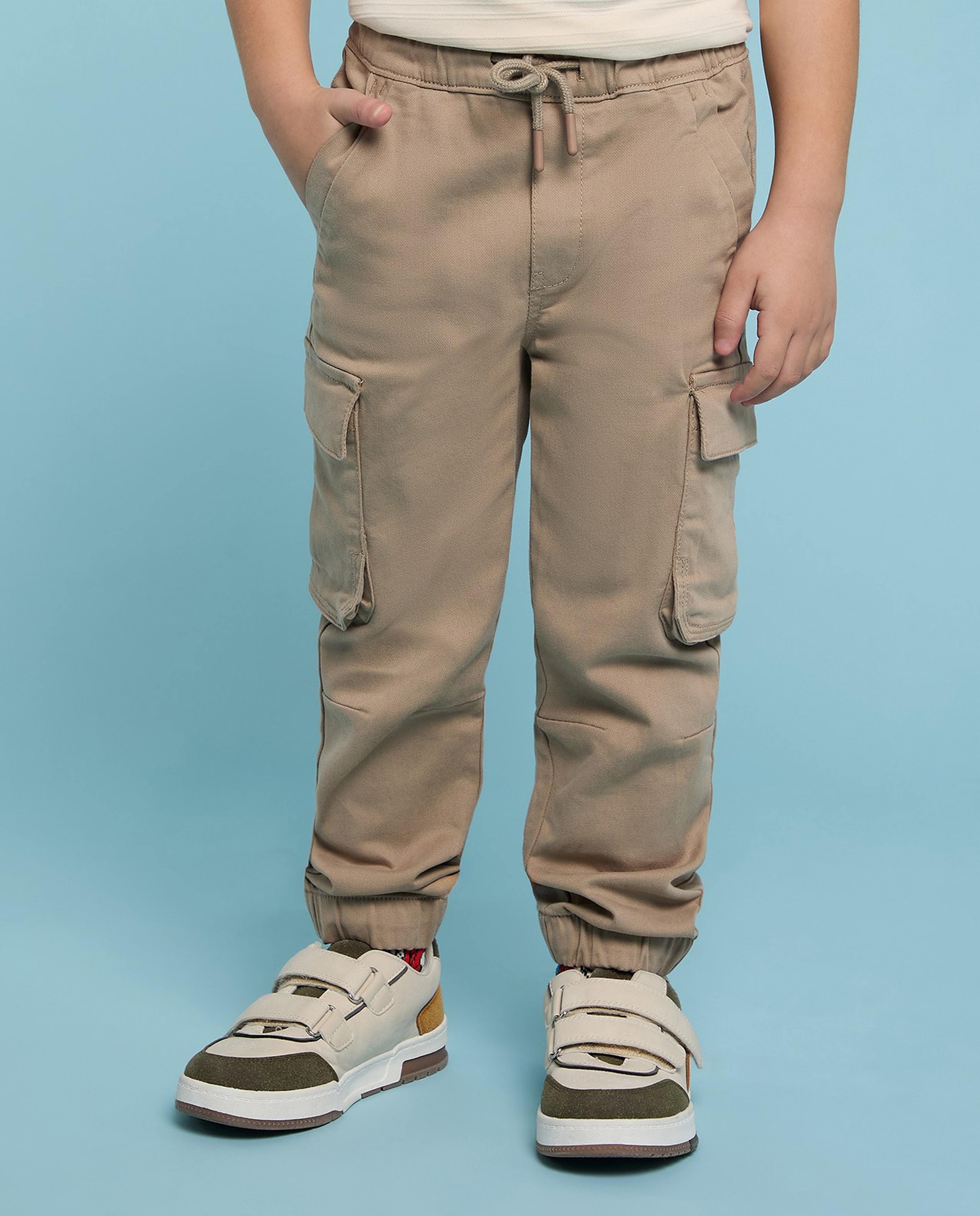 Solid Cargo Joggers with Drawstring Waist